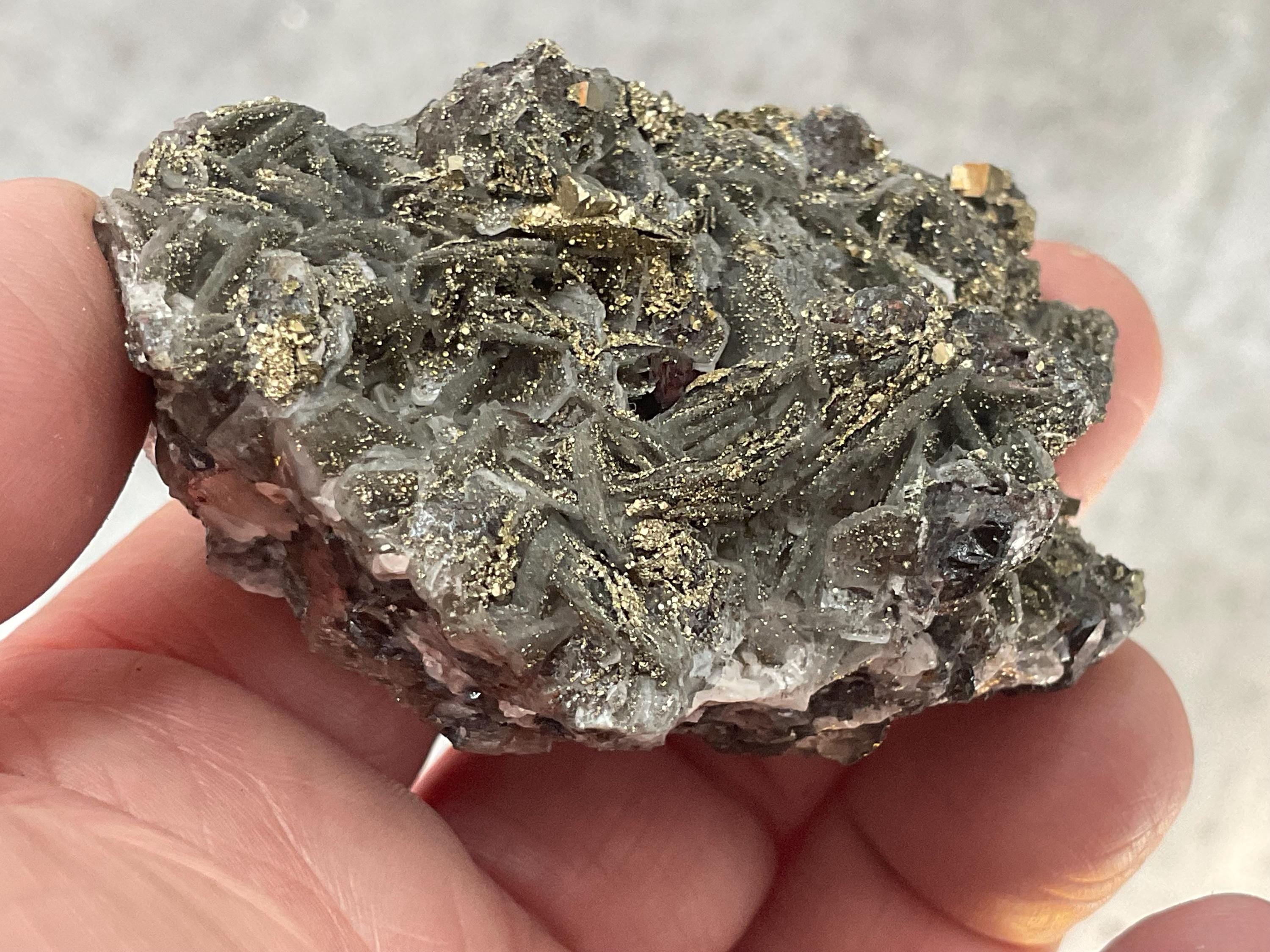 108g Pyrite encrusted Calcite on Limonite Quartz Specimen 2B from Fujian, China