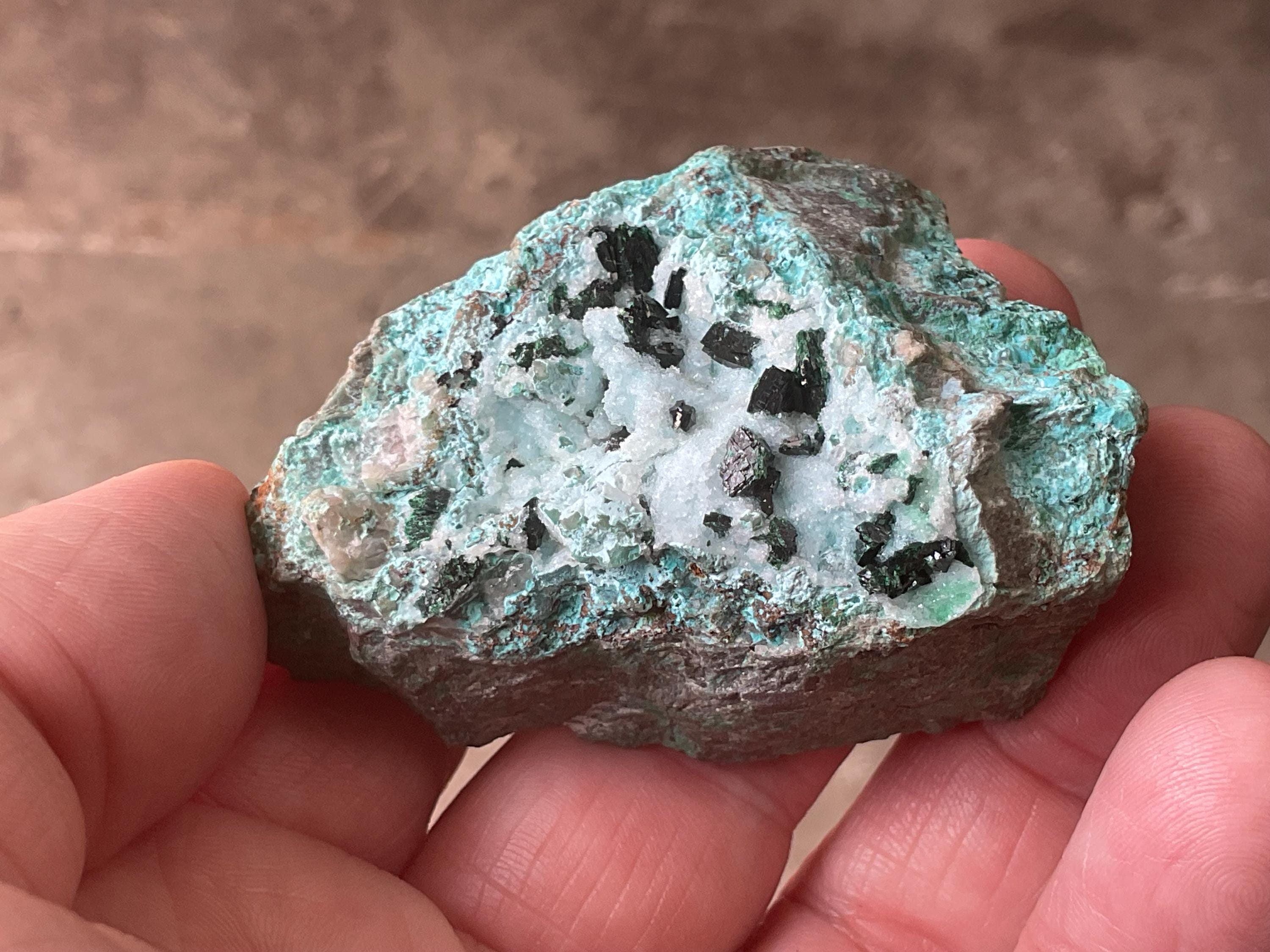 84g Libethenite, Chrysocolla, Malachite and Druzy Quartz Specimen A
