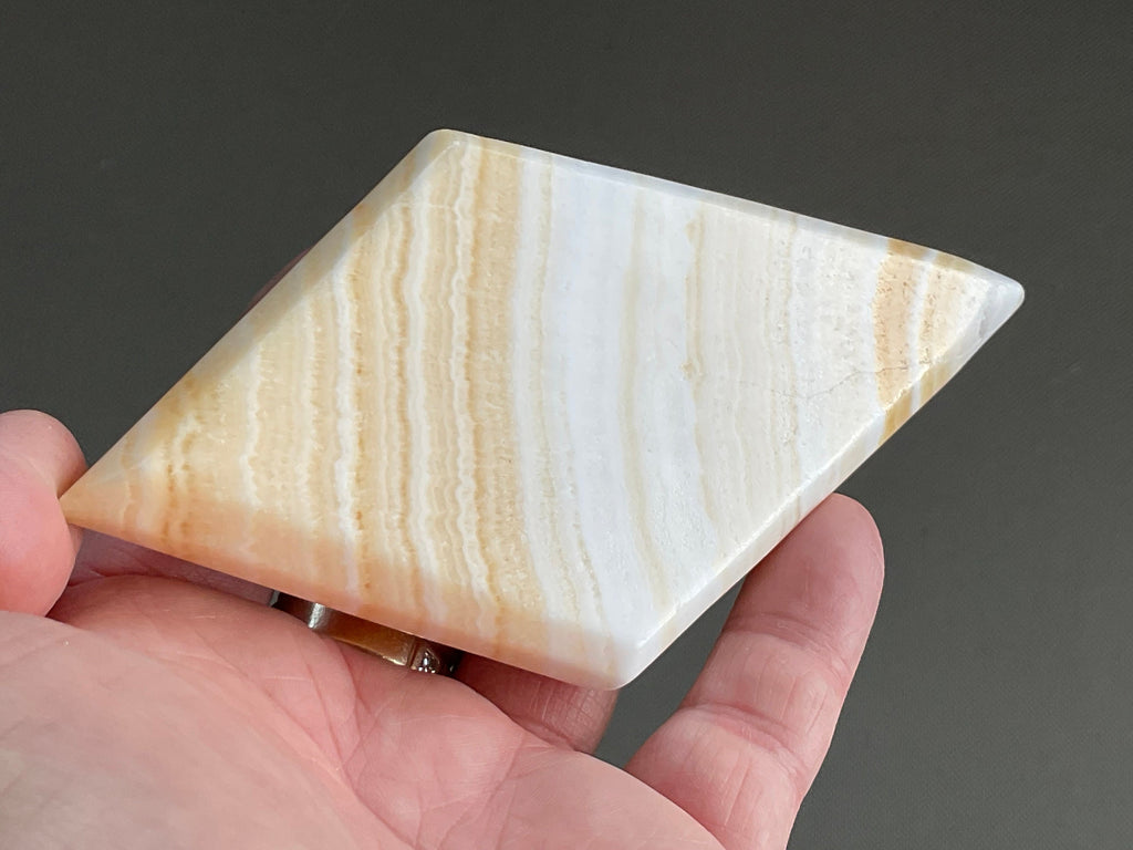 187g Orange Banded Calcite Polished Freeform Diamond 2A