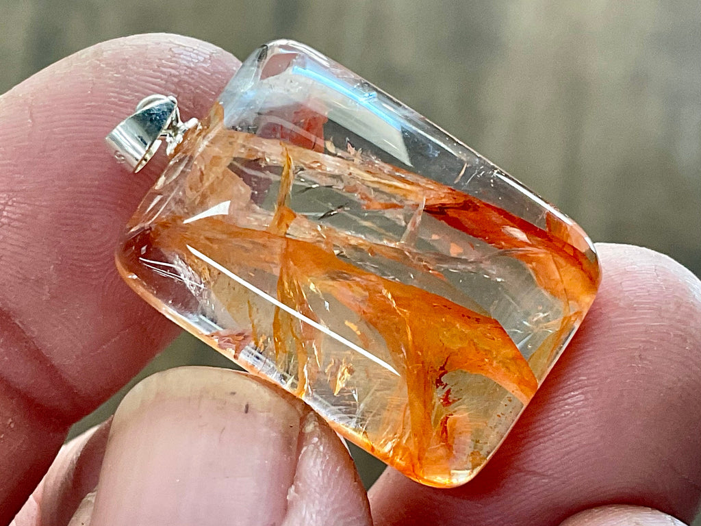 Fire Quartz Pillow Cabochon Pendant 1B