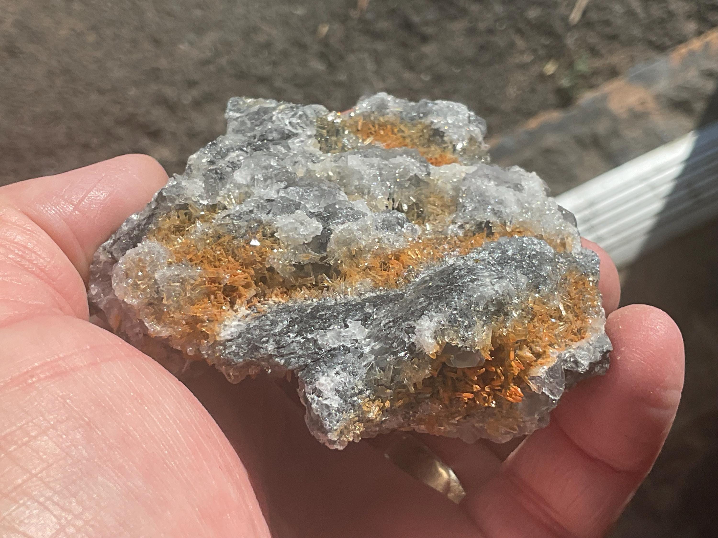 172g Hematite Stained Needle Quartz with Fluorite Specimen 2B from Fujian, China