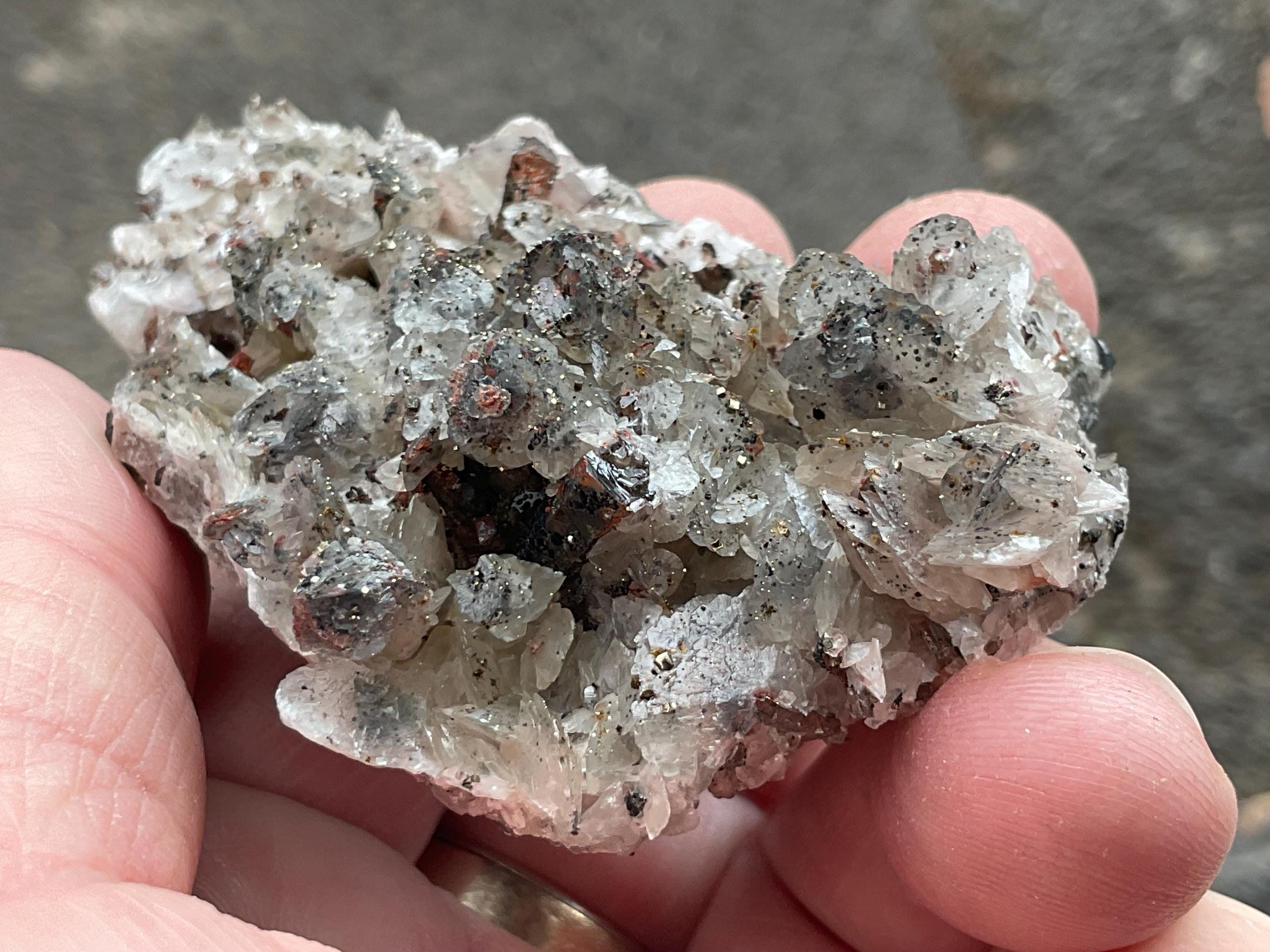88g Quartz, Hematite, Calcite with Pyrite Cluster B from Fujian, China
