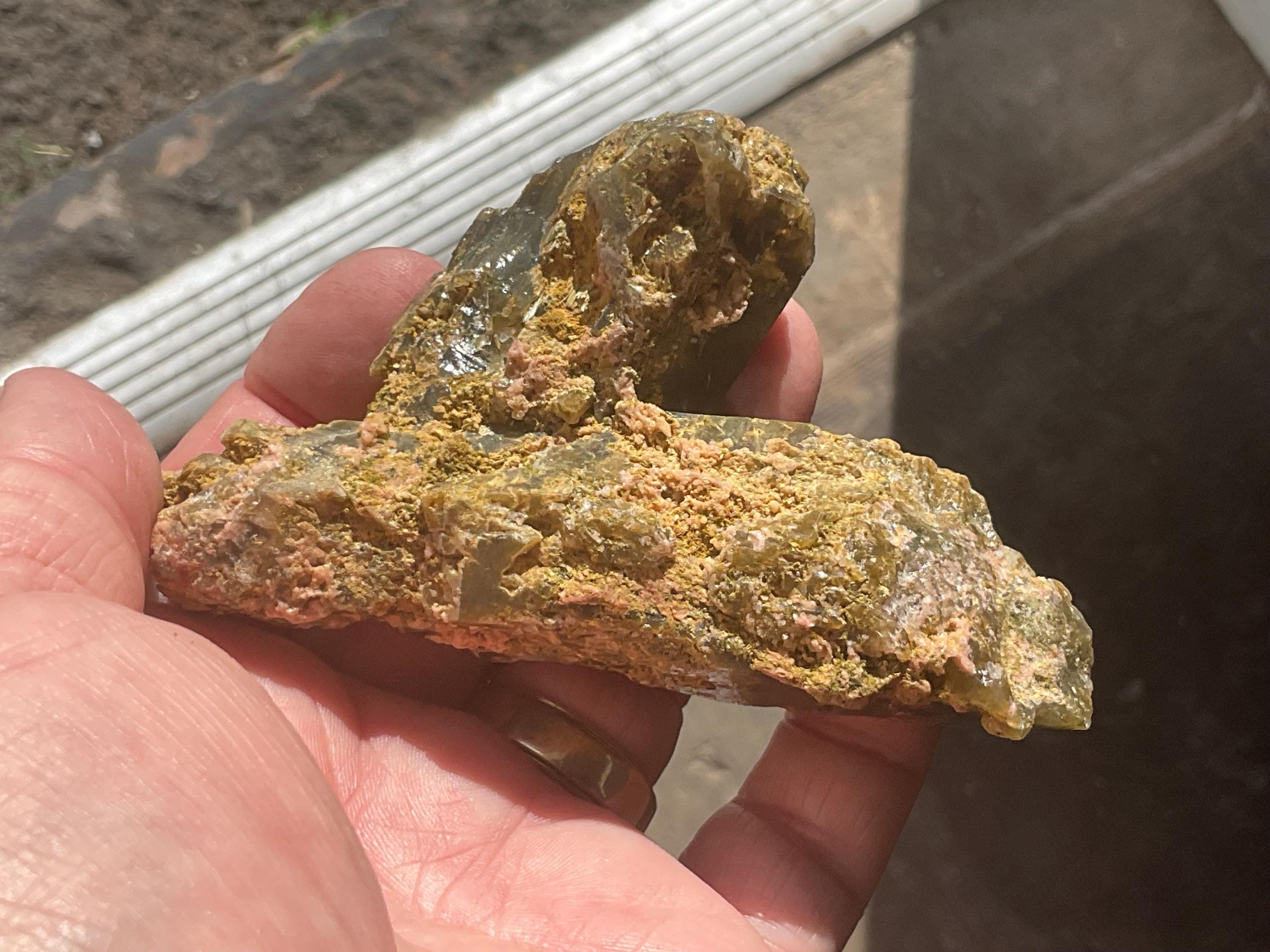 142g Epidote and Pink Dolomite on Smokey Quartz Specimen B from Inner Mongolia