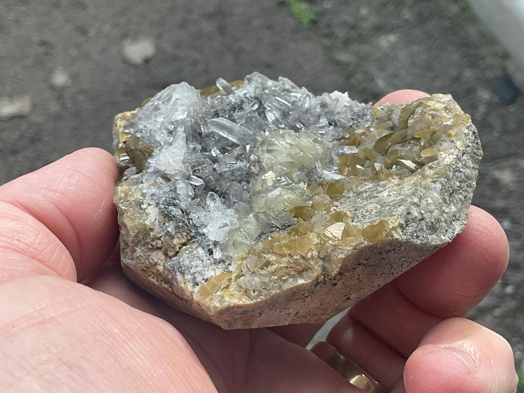232g Golden Bladed Siderite on Quartz with Botryoidal Fluorite Specimen from Guizhou, China