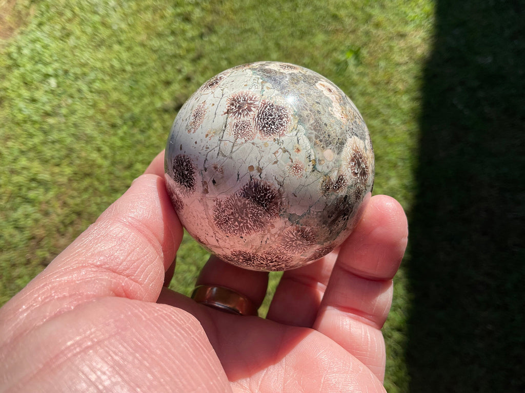250g Green Cherry Blossom Jasper Sphere 3B