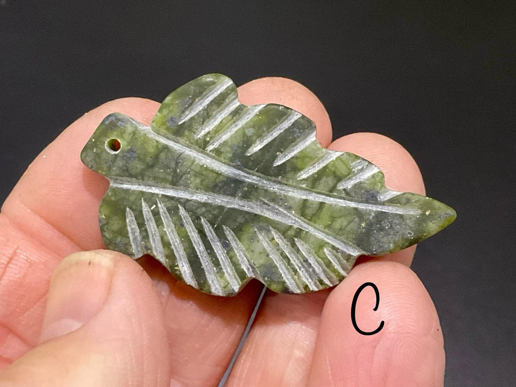 Dark Green Pakistan Asterite Drilled Leaf Pendant Group 4