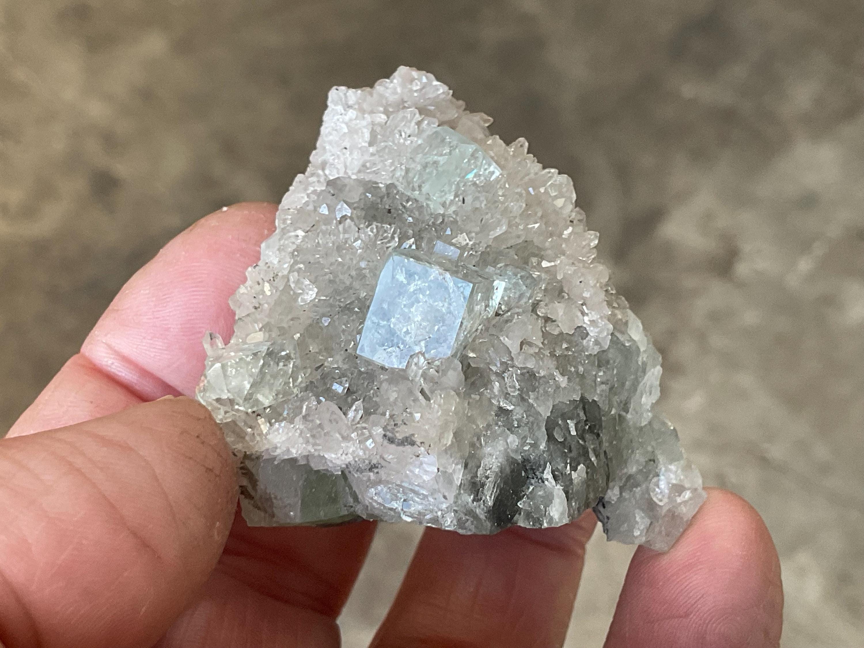 88g Pale Green Cubic Fluorite on Quartz/Fluorite Matrix Specimen A from Hunan, China