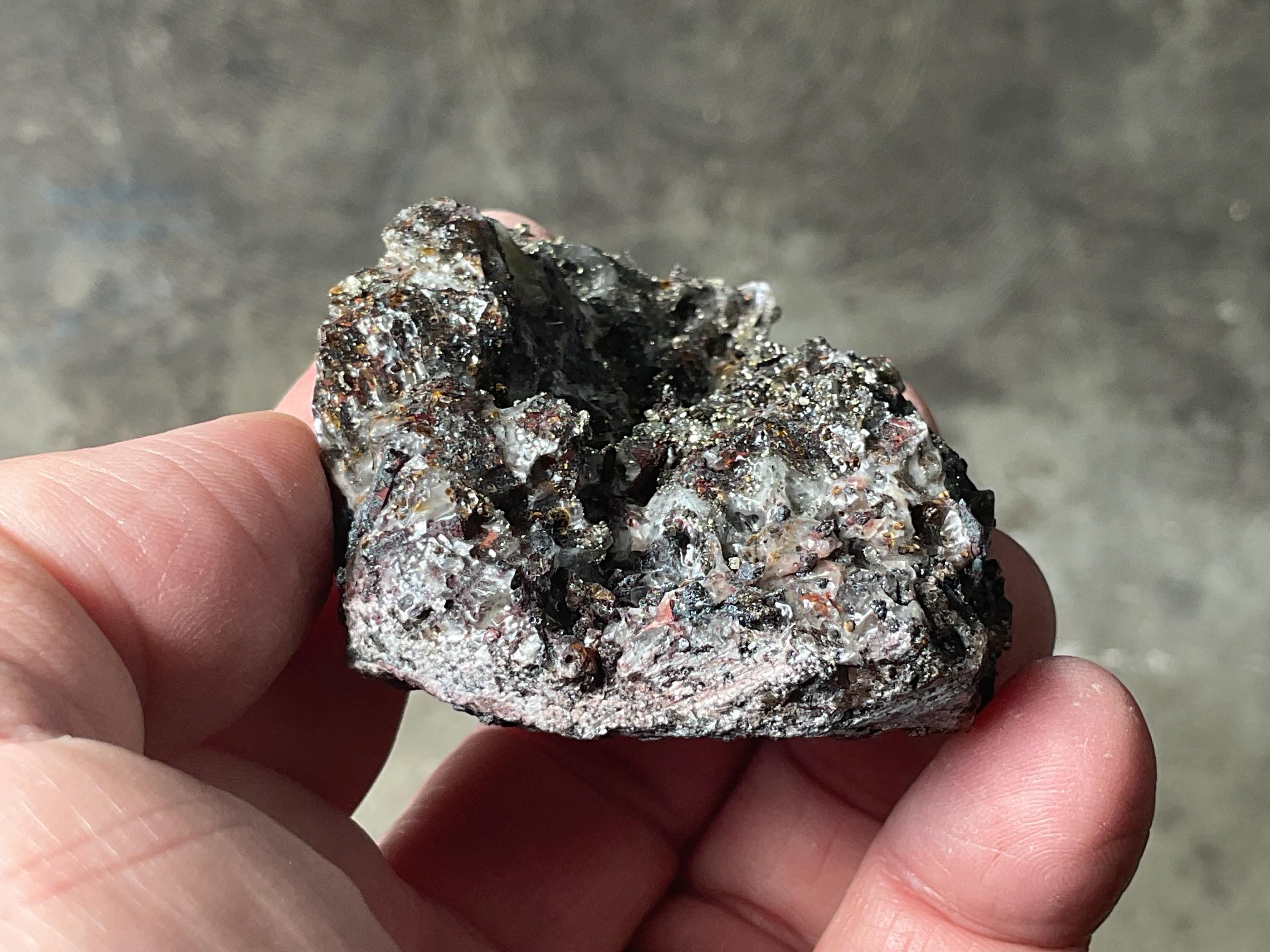 100g Pyrite encrusted Calcite on Limonite Quartz Specimen 4B from Fujian, China