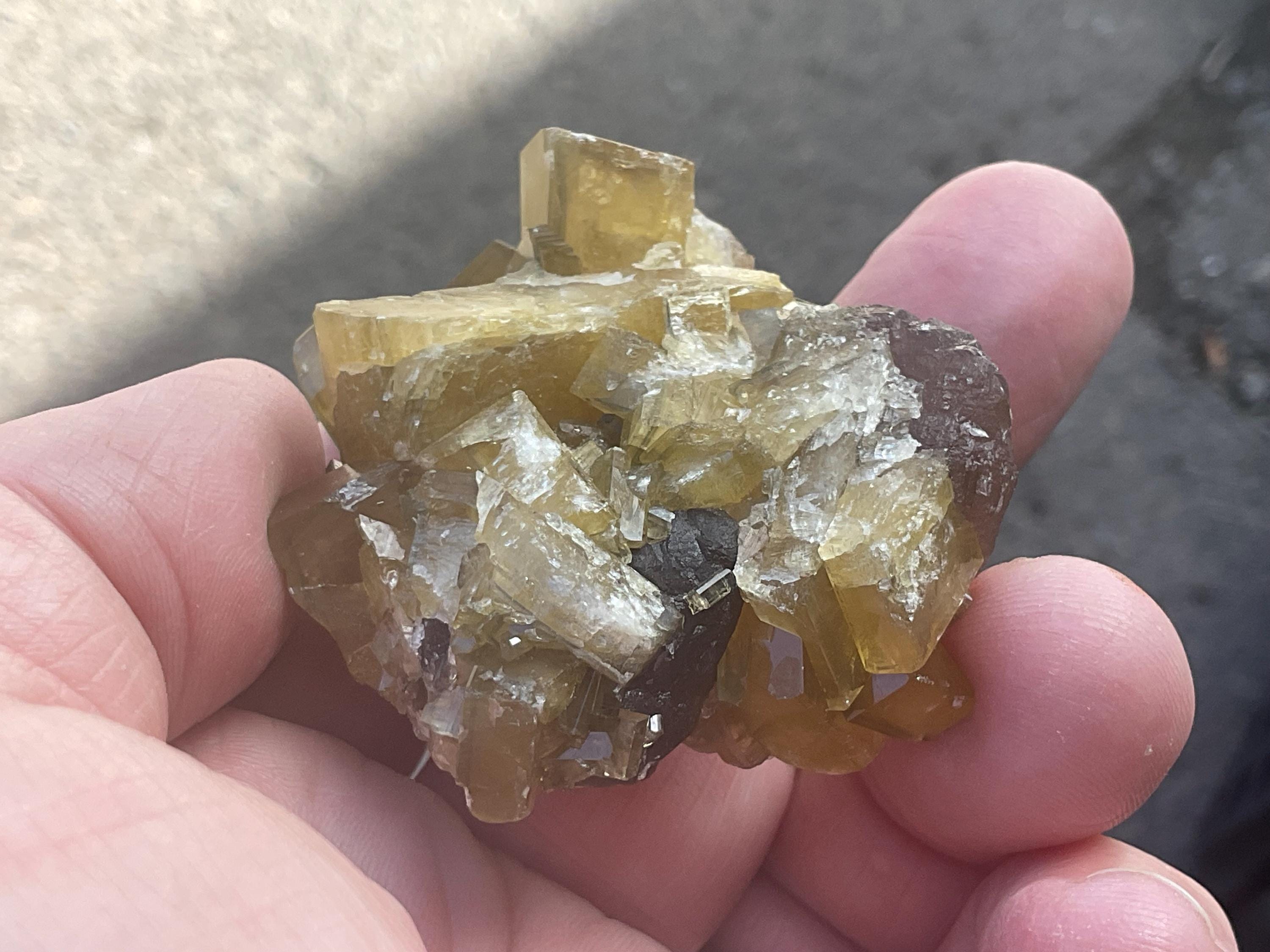 94g Tabular Golden Baryte on Botryoidal Fluorite Specimen 2A from Jiangxi