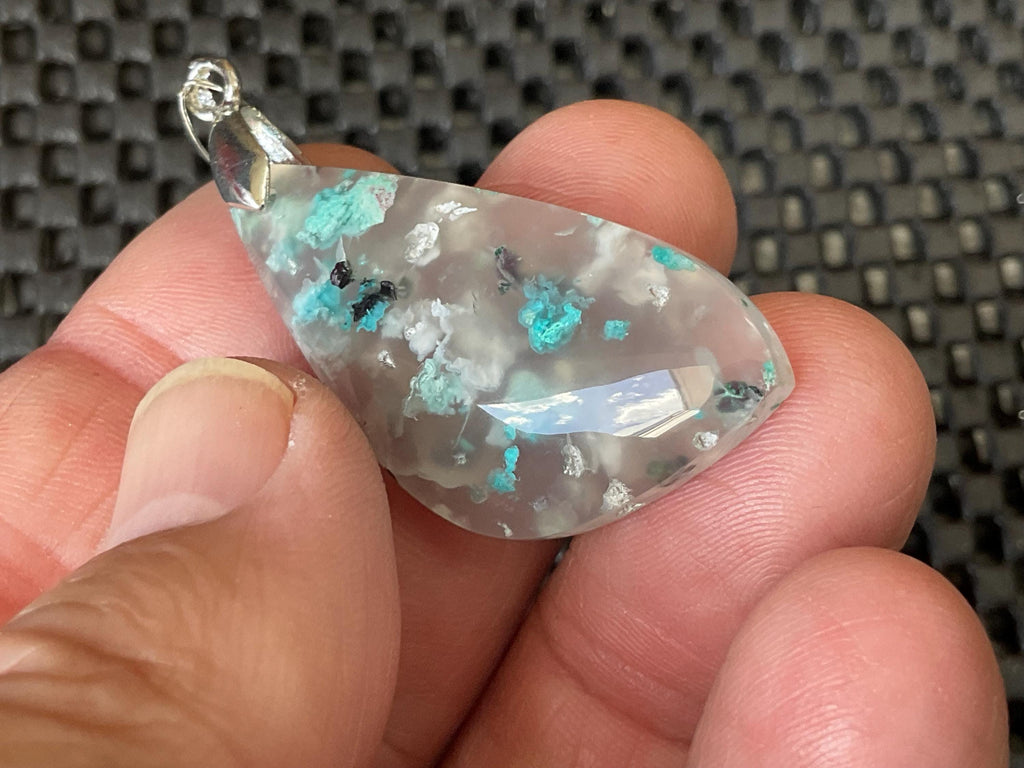 8g Natural Chrysocolla in Chalcedony Pendant 2A