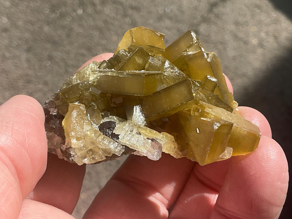 90g Tabular Golden Baryte on Botryoidal Fluorite Specimen 1B from Jiangxi