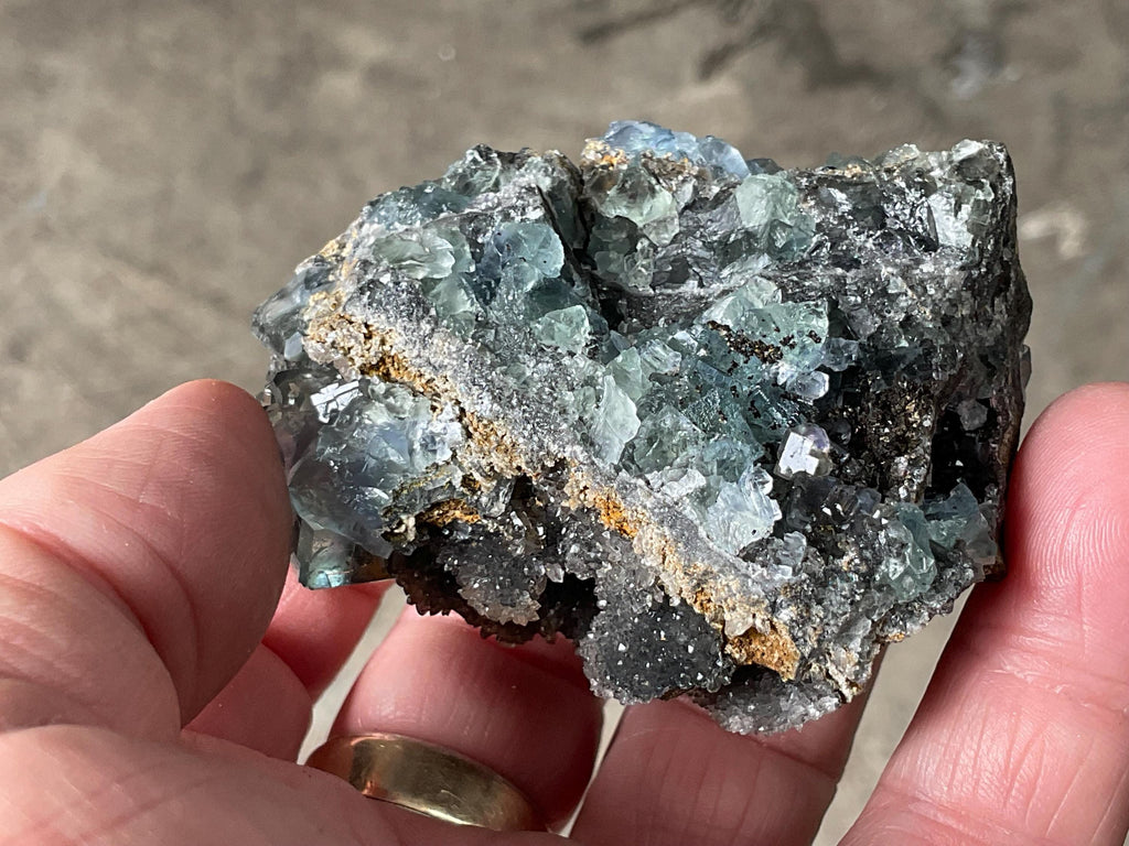 132g Blue/Green Fluorite on Quartz/Sphalerite Specimen 2B from Fujian, China