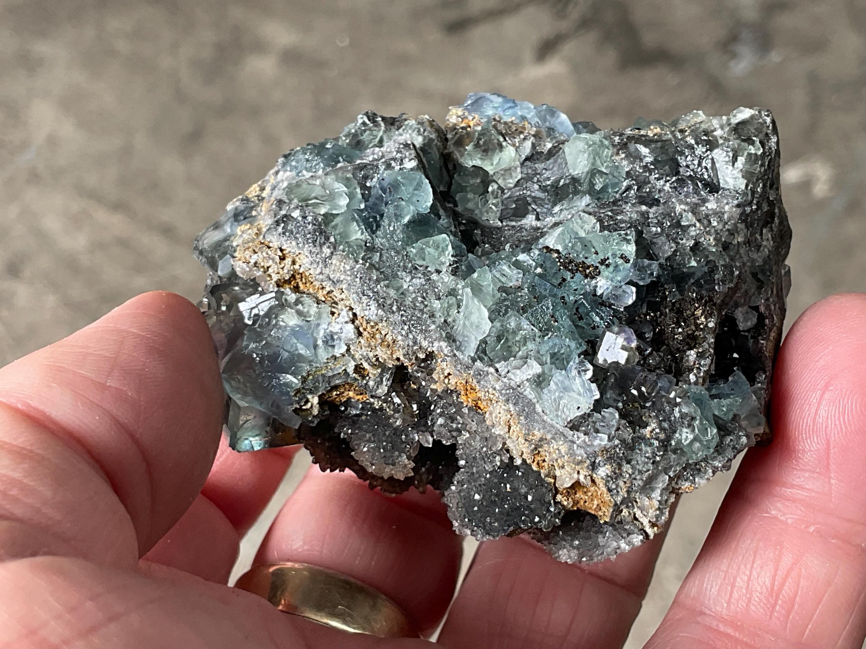 132g Blue/Green Fluorite on Quartz/Sphalerite Specimen 2B from Fujian, China