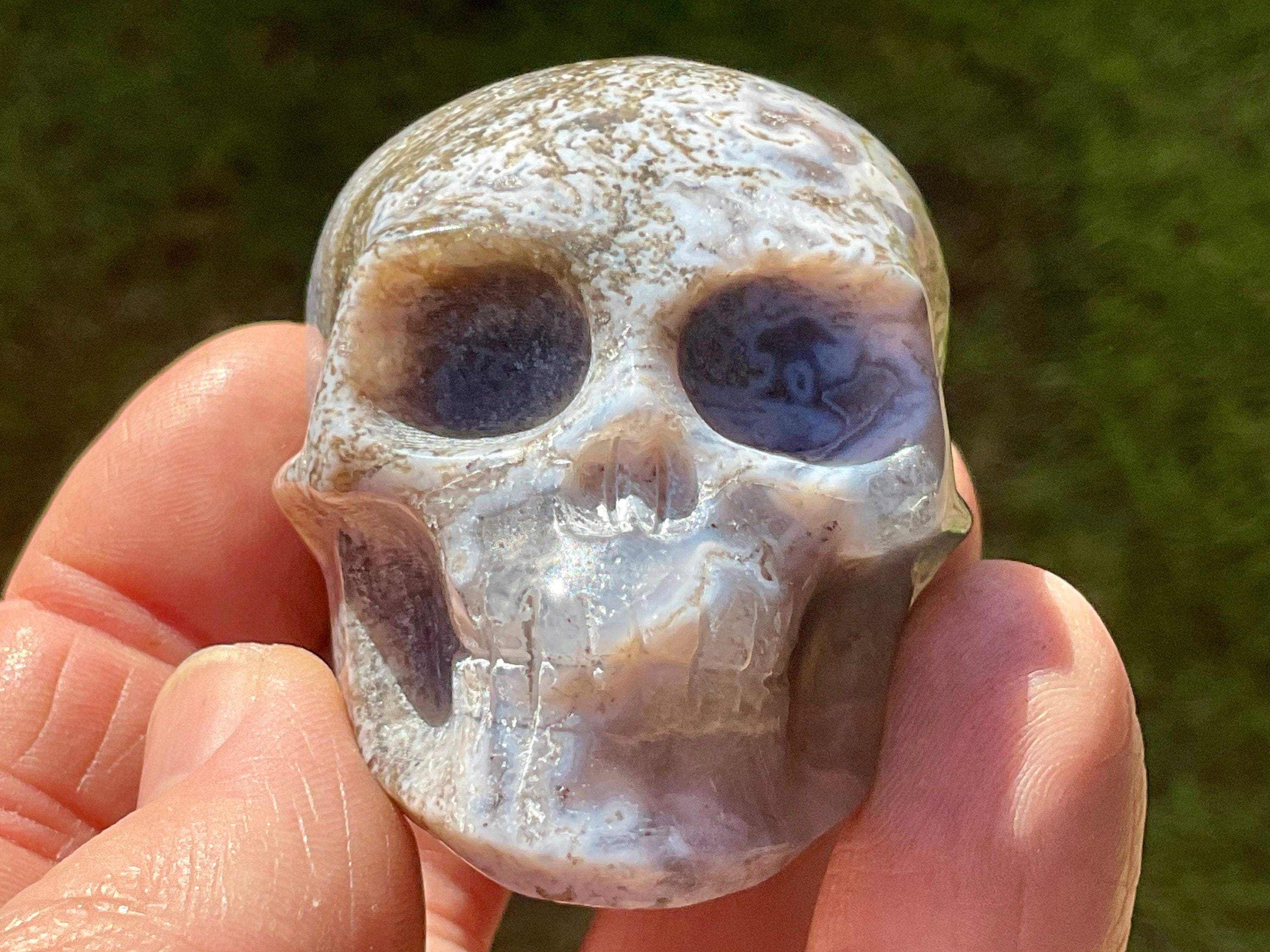 125g Moss Agate Skull 2A