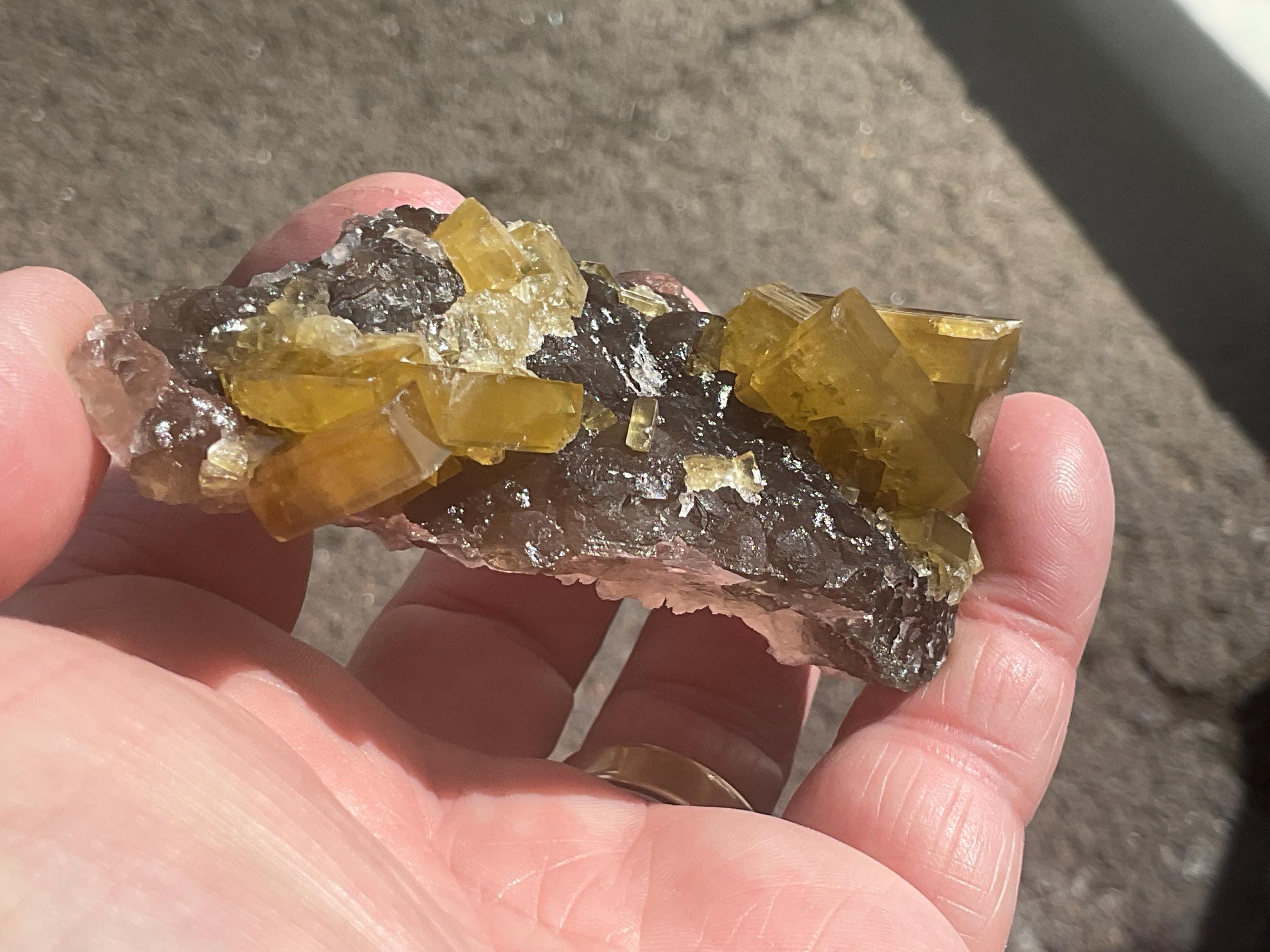 162g Tabular Golden Baryte on Botryoidal Fluorite Specimen 3A from Jiangxi