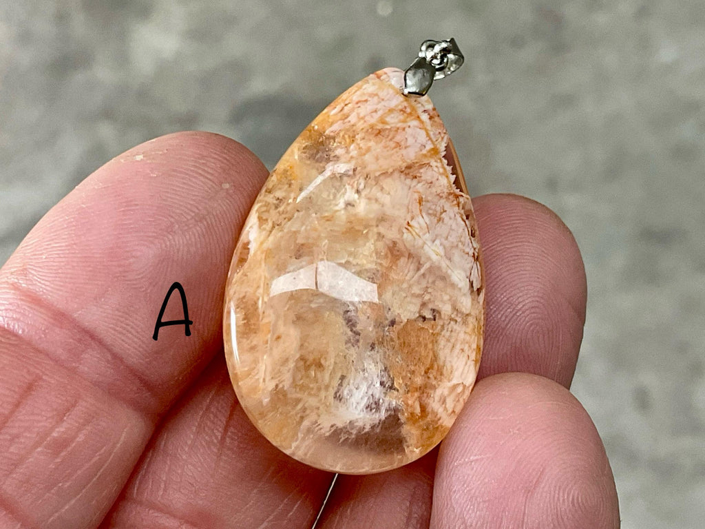 White Feather with Hematite Garden Quartz Pendant 1A