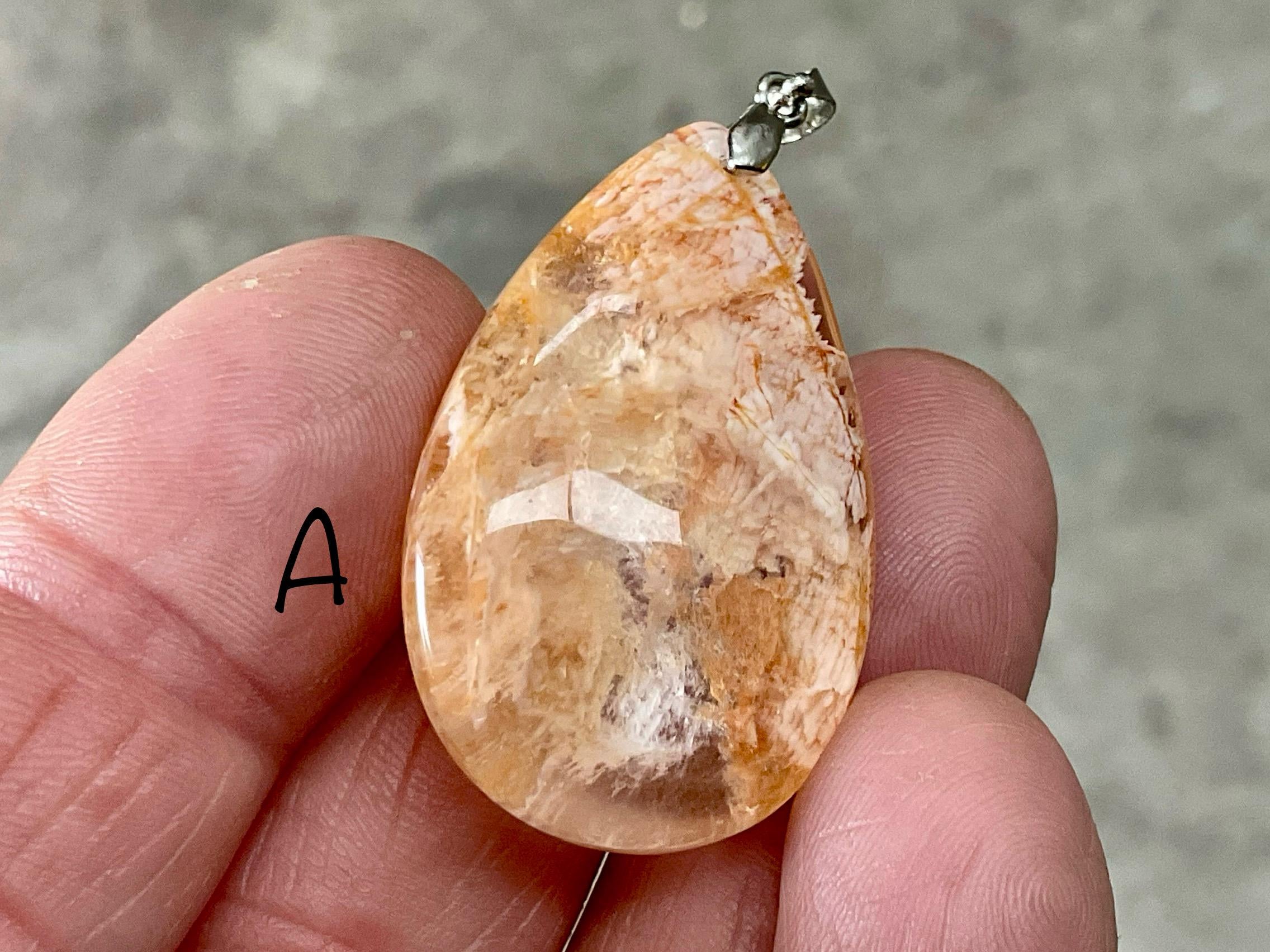 White Feather with Hematite Garden Quartz Pendant 1A