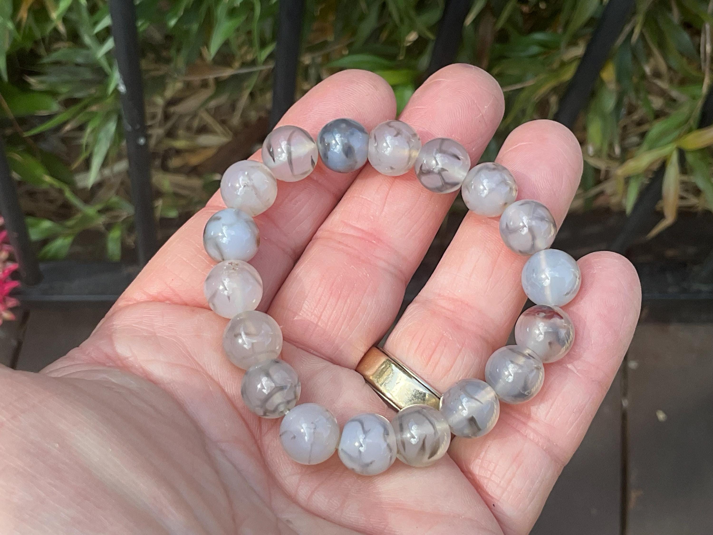 Agate “Spider Web” 10mm Bead Mala Bracelet A