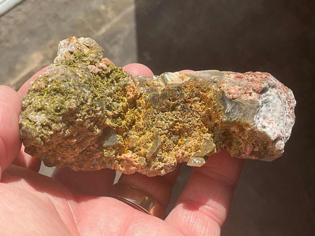 188g Epidote and Pink Dolomite on Smokey Quartz Specimen C from Inner Mongolia