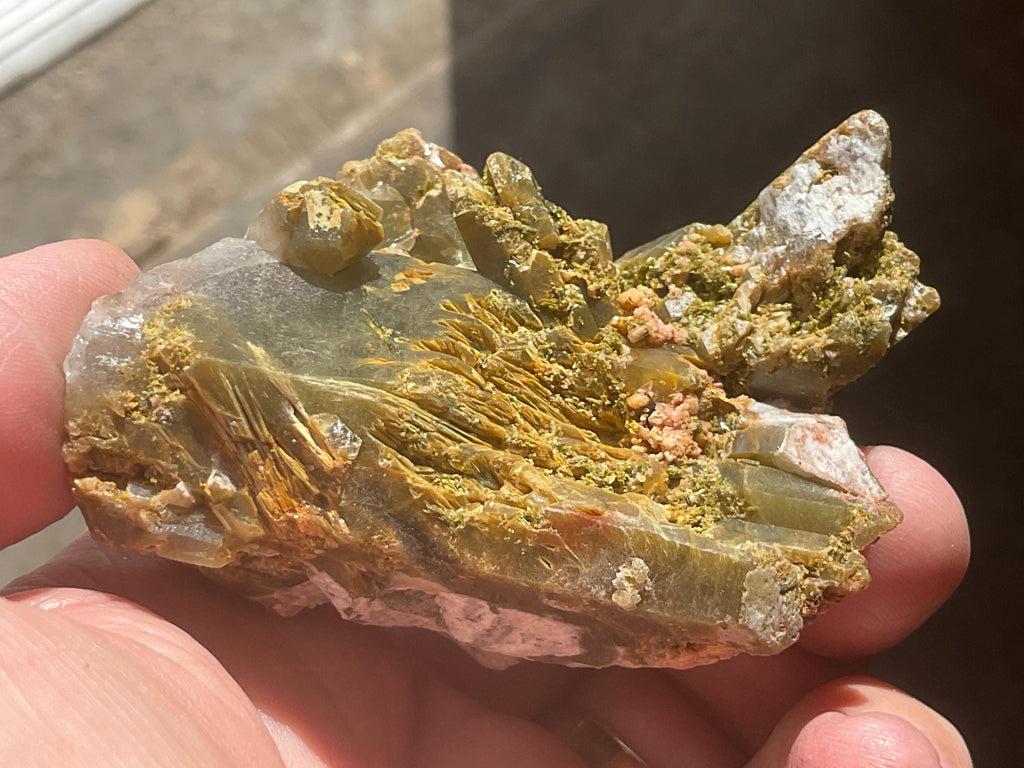 140g Epidote and Pink Dolomite on Smokey Quartz Specimen A from Inner Mongolia