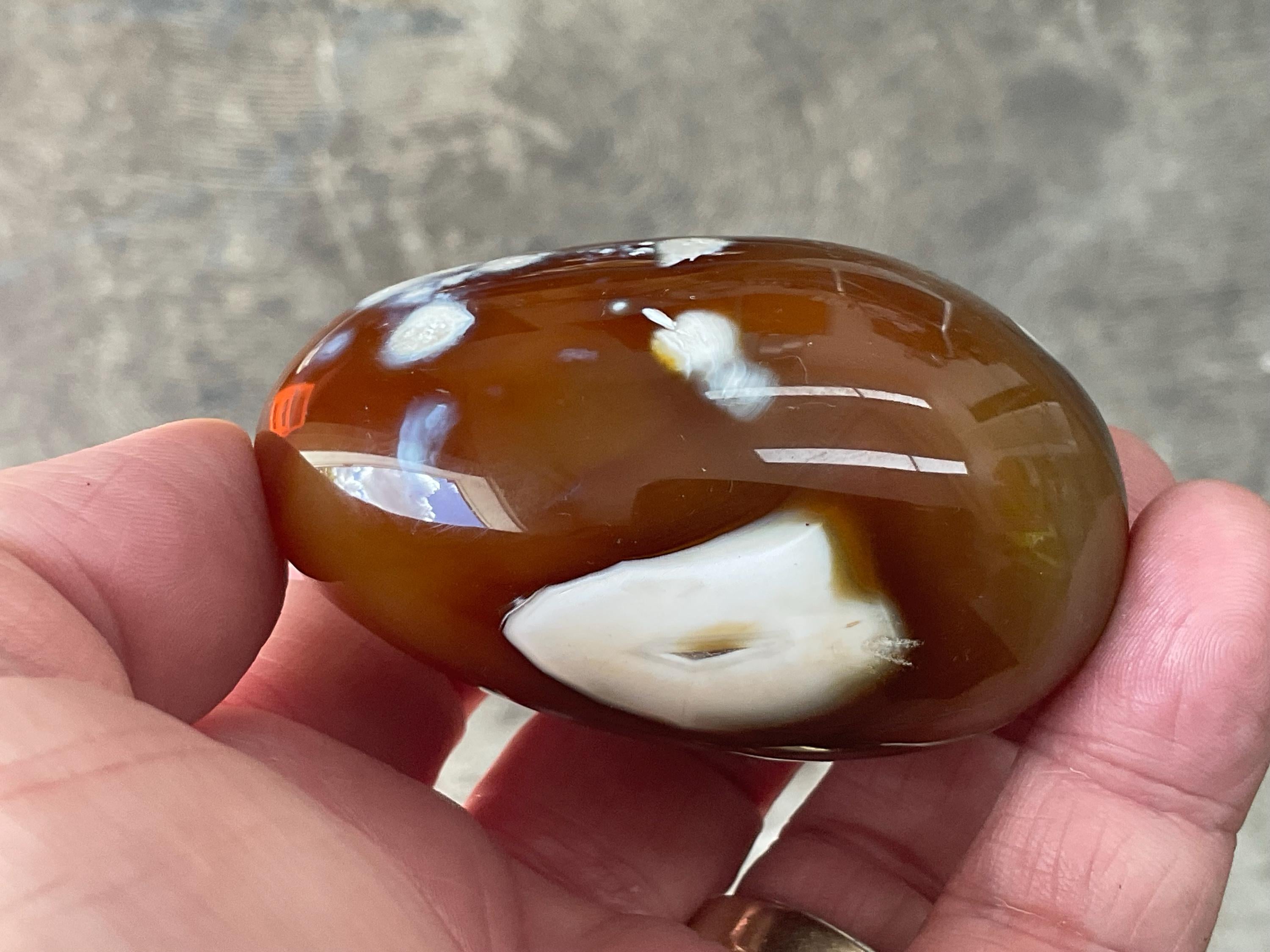 170g Carnelian Orca Agate Palmstone 7A