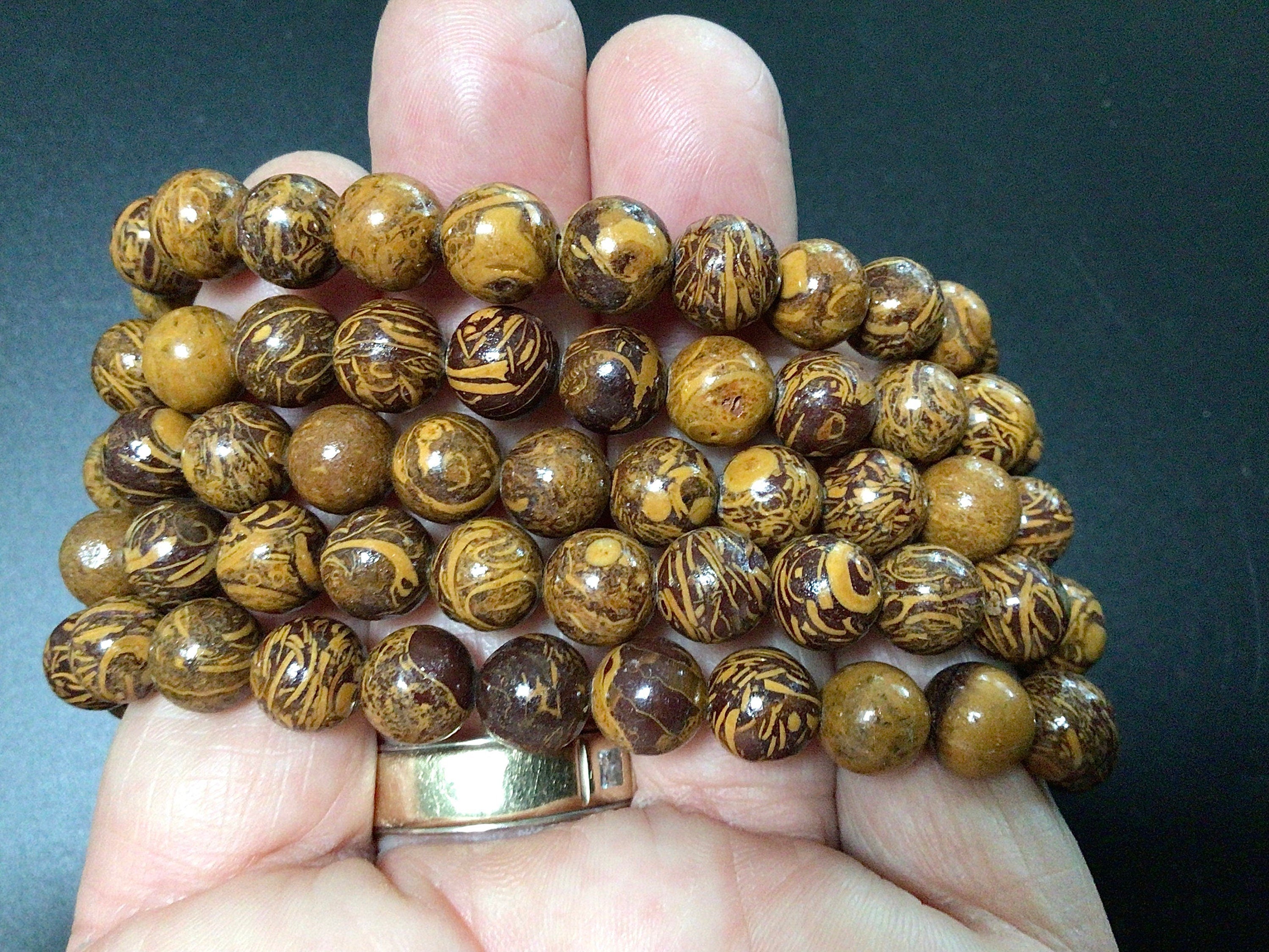 Calligraphy Stone 8mm Bead Bracelet