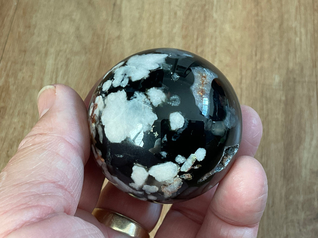 169g Black Flower Agate Sphere 2A