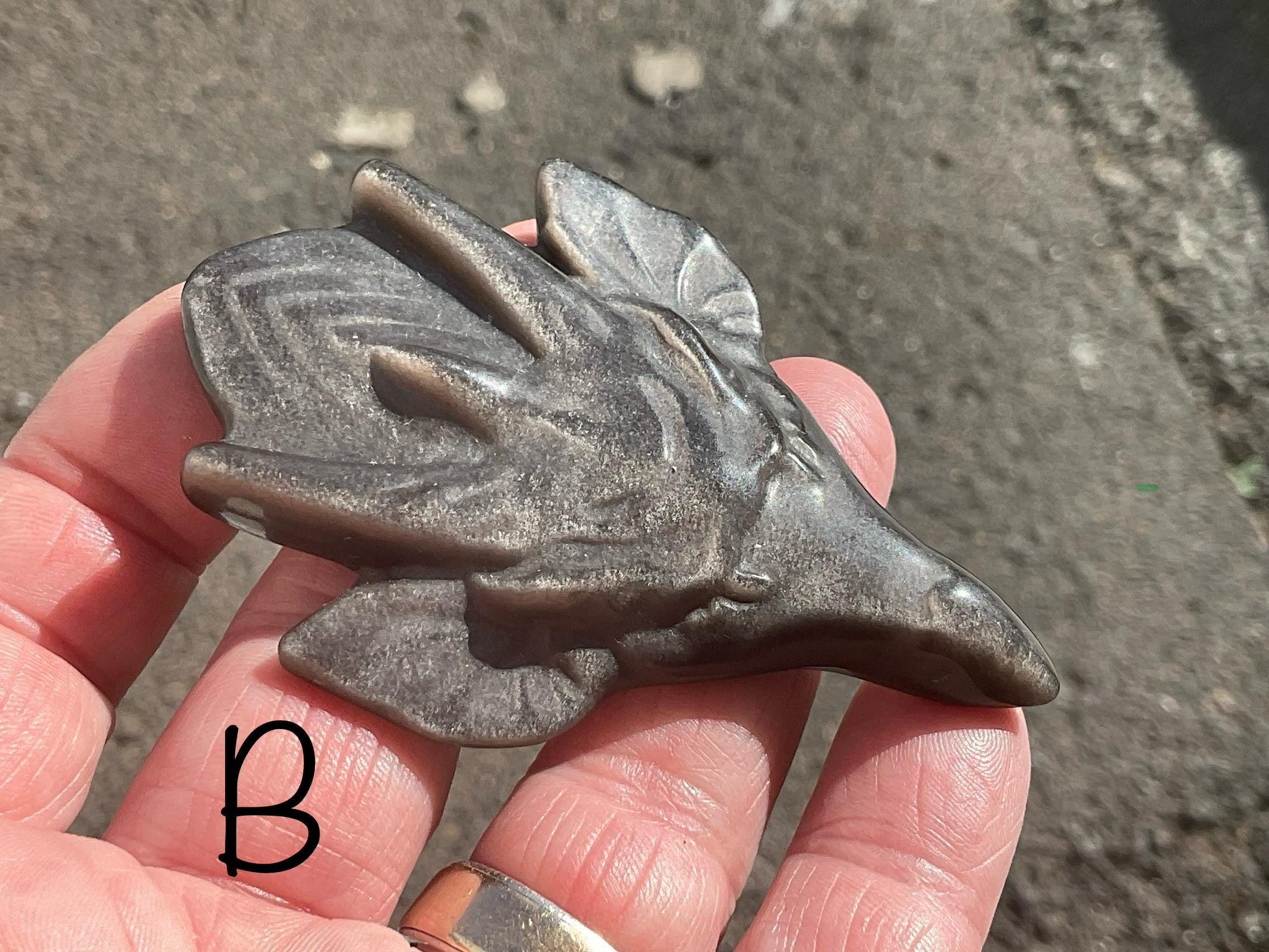 Silver Sheen Obsidian Dragon Head Carving