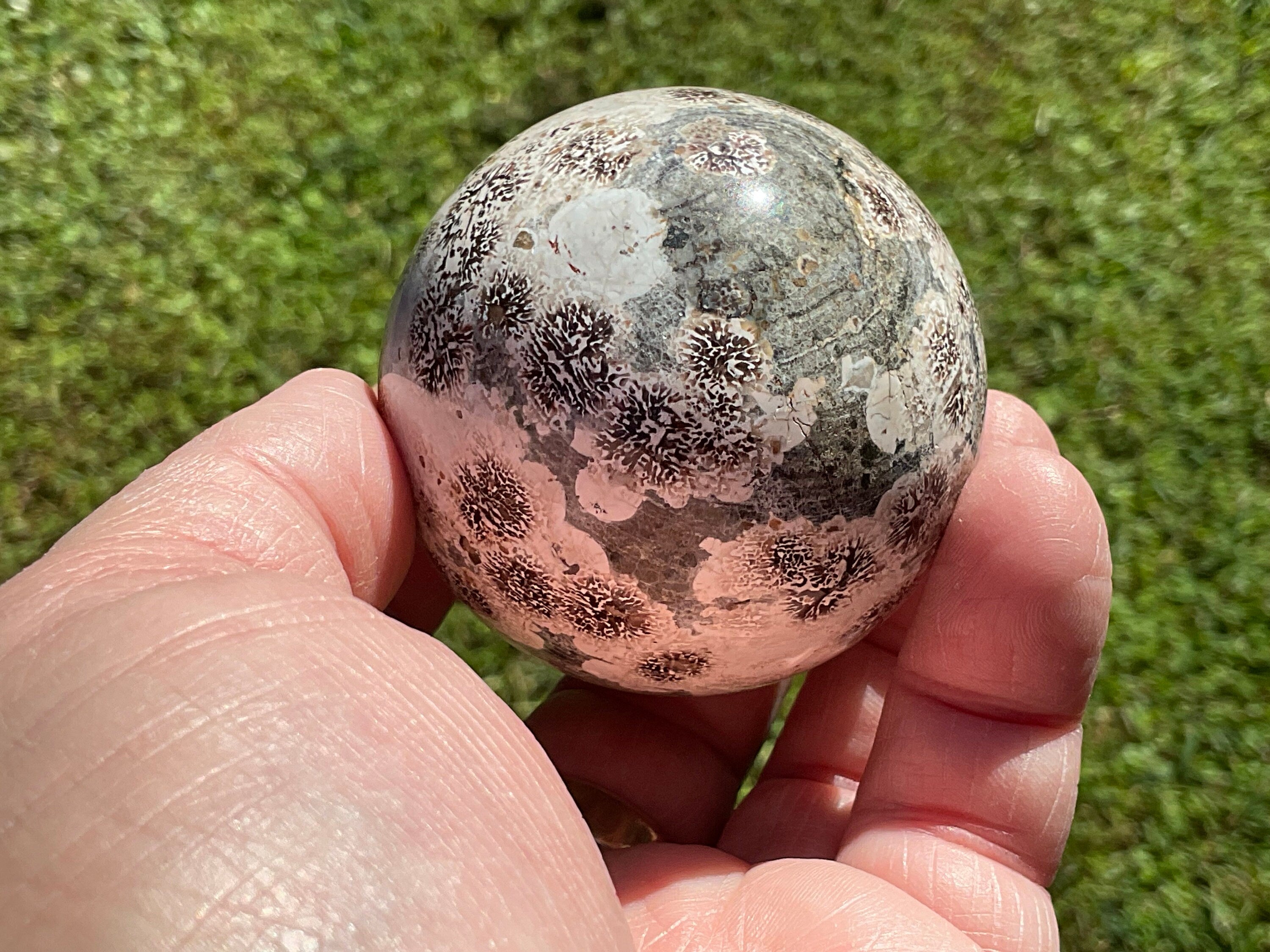 217g Green Cherry Blossom Jasper Sphere 3A