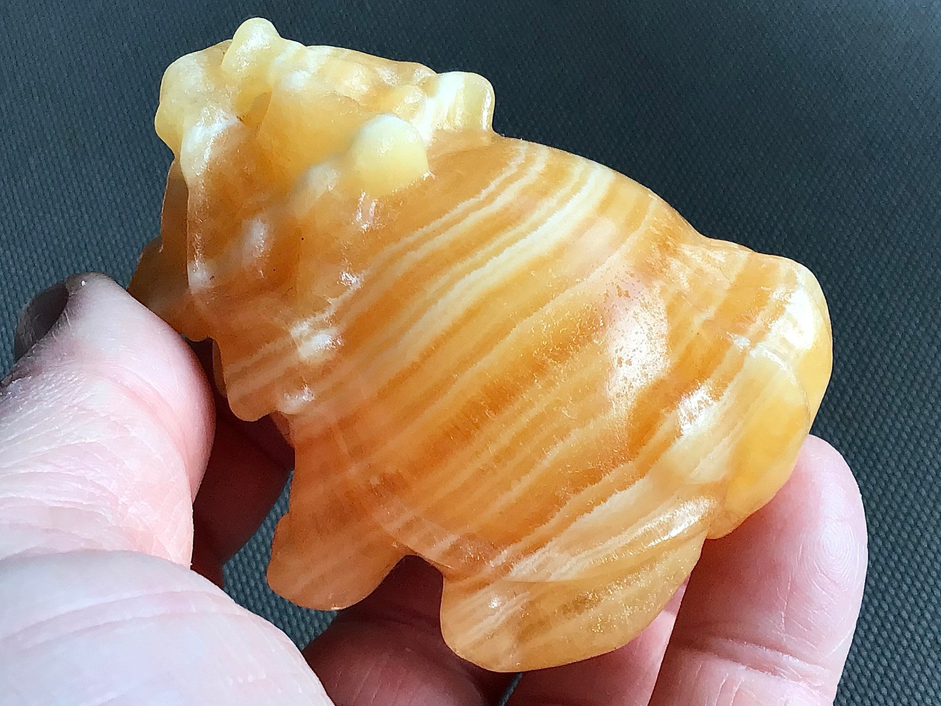 204g Orange Banded Calcite Dragon Turtle Carving