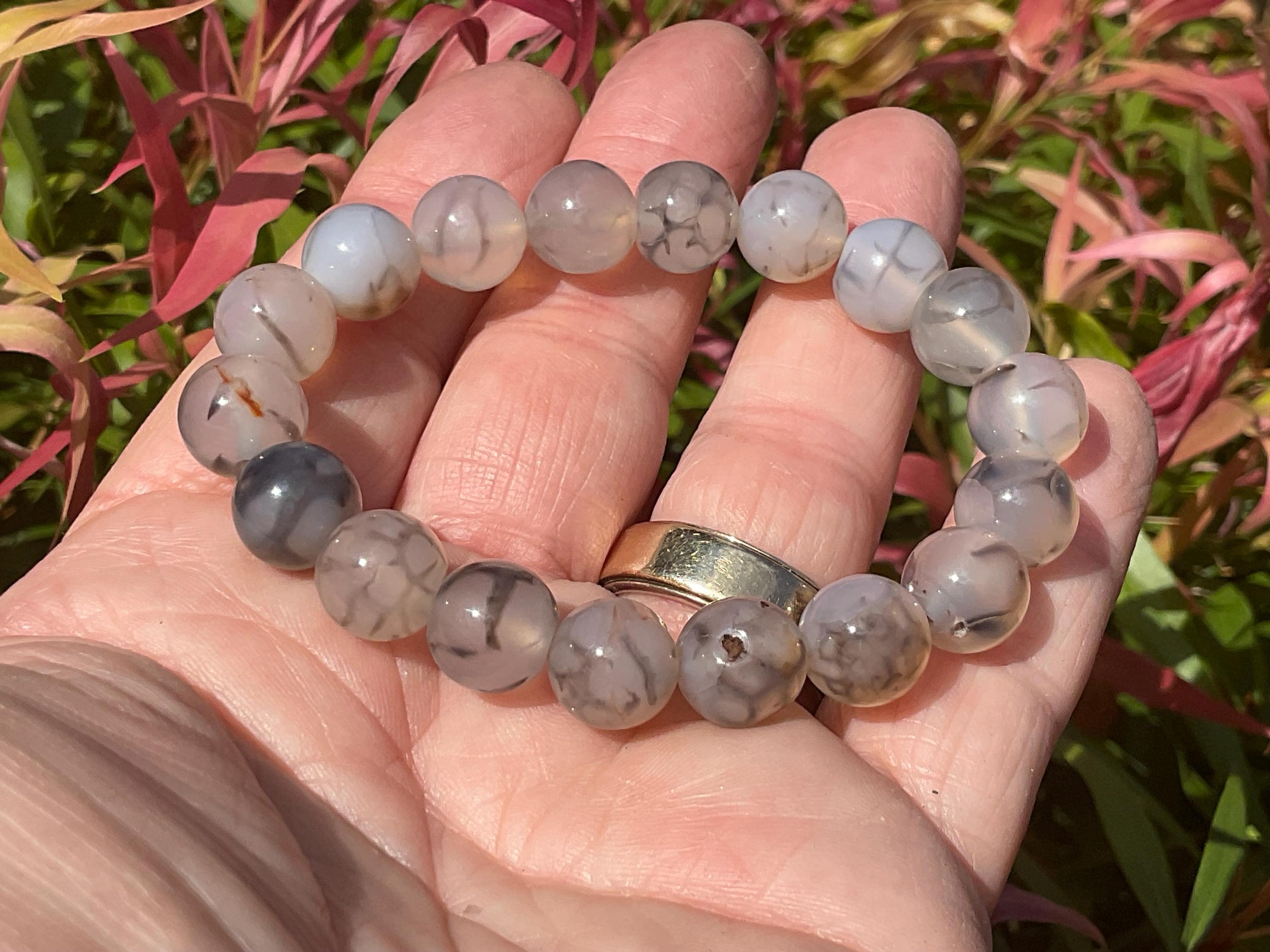 Agate “Spider Web” 10mm Bead Mala Bracelet A