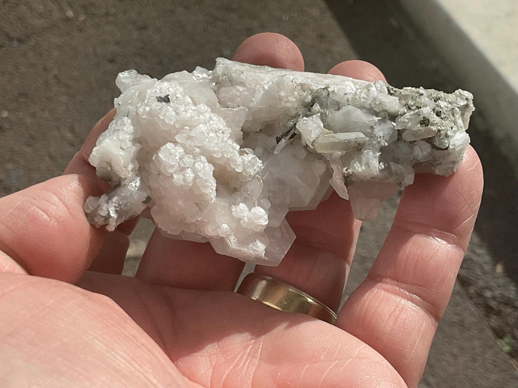 70g Hexagonal Flat Calcite on Chlorite Included Quartz Specimen A from Fujian, China