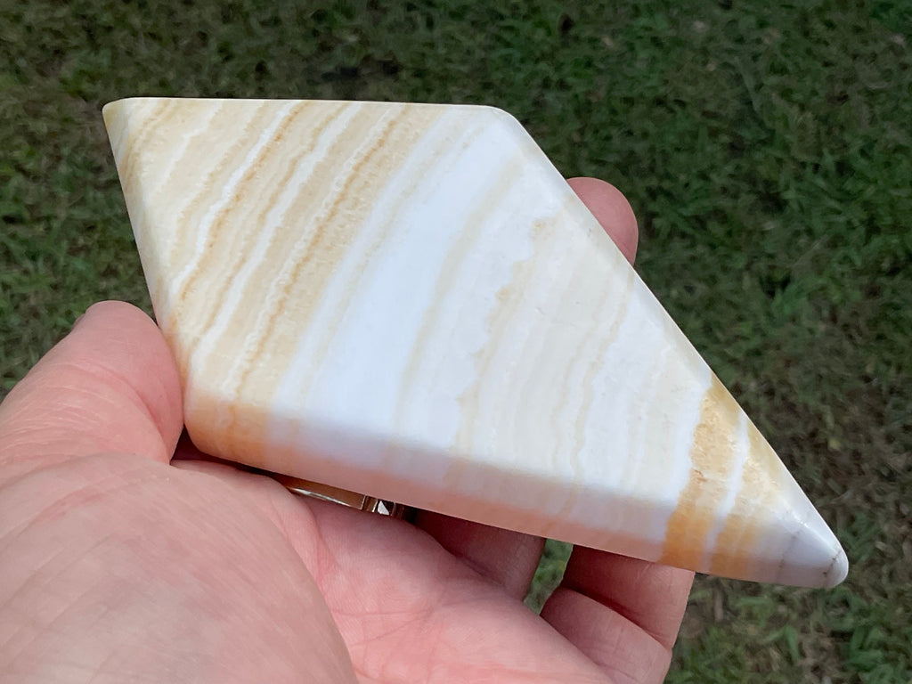 187g Orange Banded Calcite Polished Freeform Diamond 2A