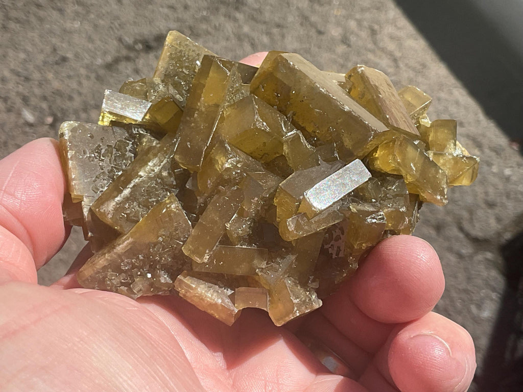256g Tabular Golden Baryte on Botryoidal Fluorite Specimen 3B from Jiangxi