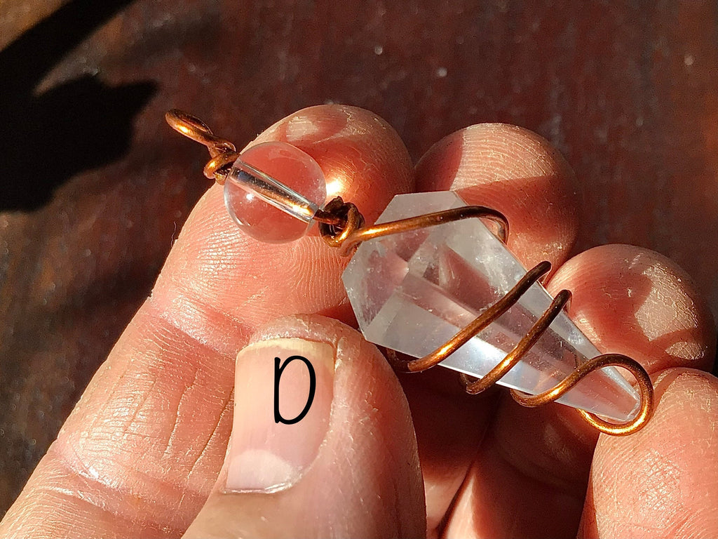 Clear Quartz Copper Wire Wrapped Pendulum Shaped Pendant 3D