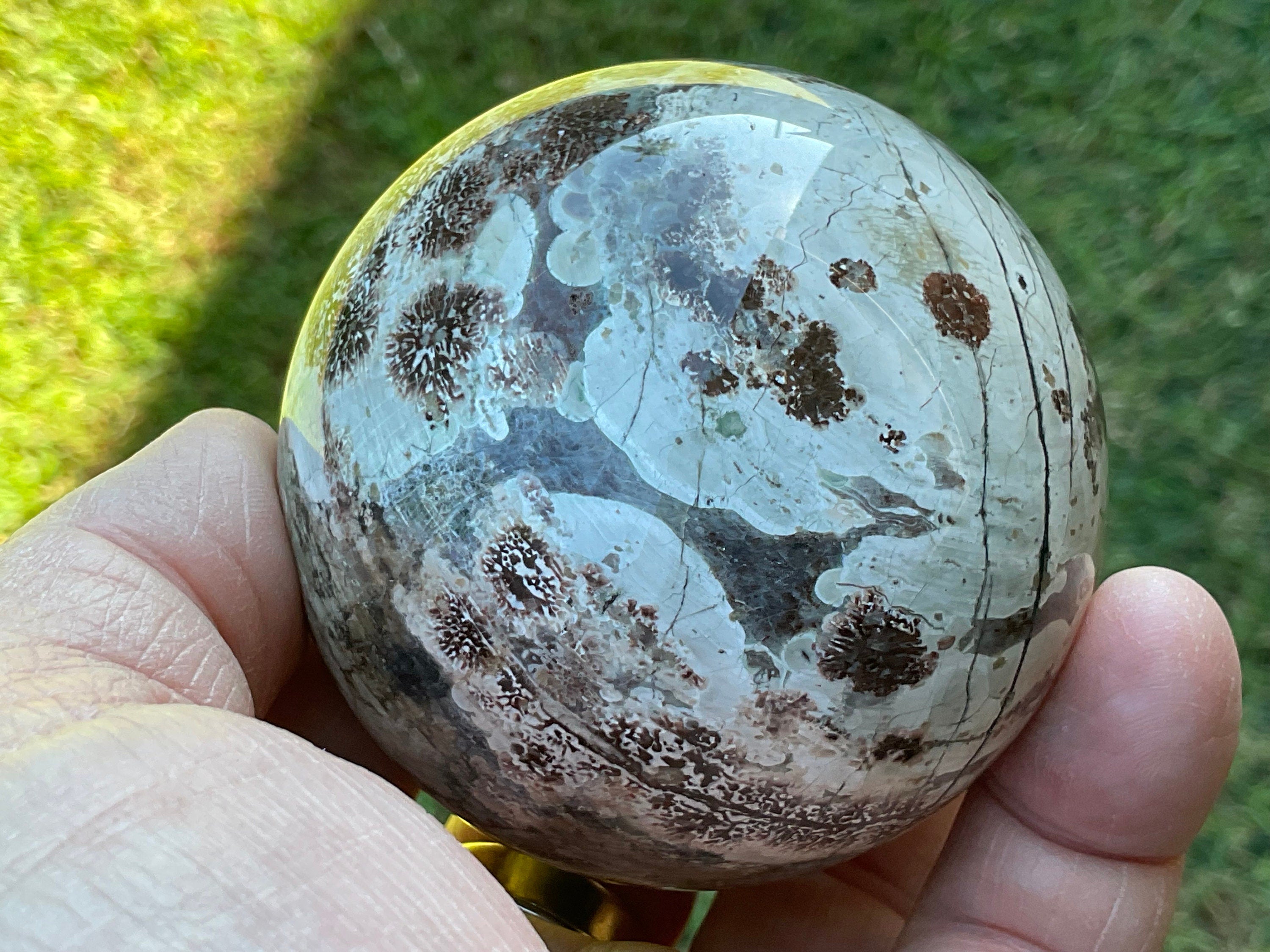 356g Green Cherry Blossom Jasper Sphere 4B
