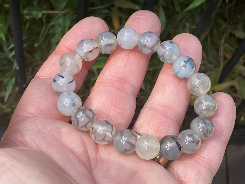 Agate “Spider Web” 10mm Bead Mala Bracelet C