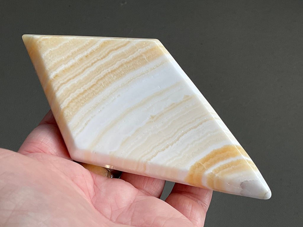 187g Orange Banded Calcite Polished Freeform Diamond 2A