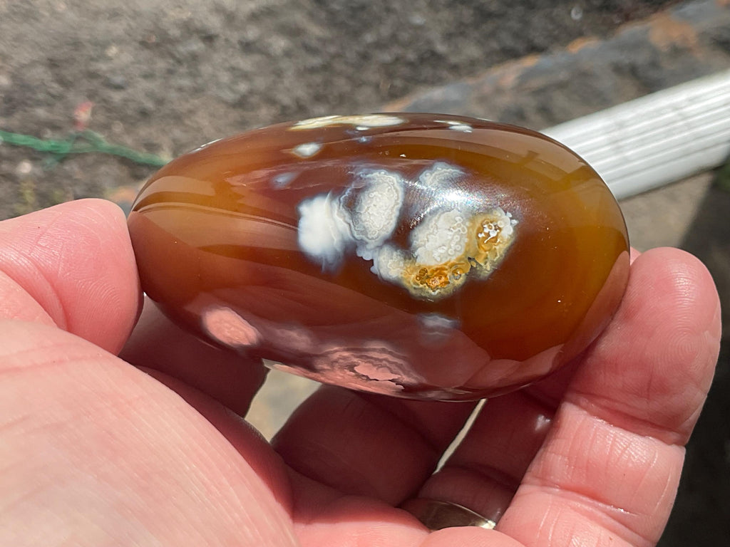 170g Carnelian Orca Agate Palmstone 7A