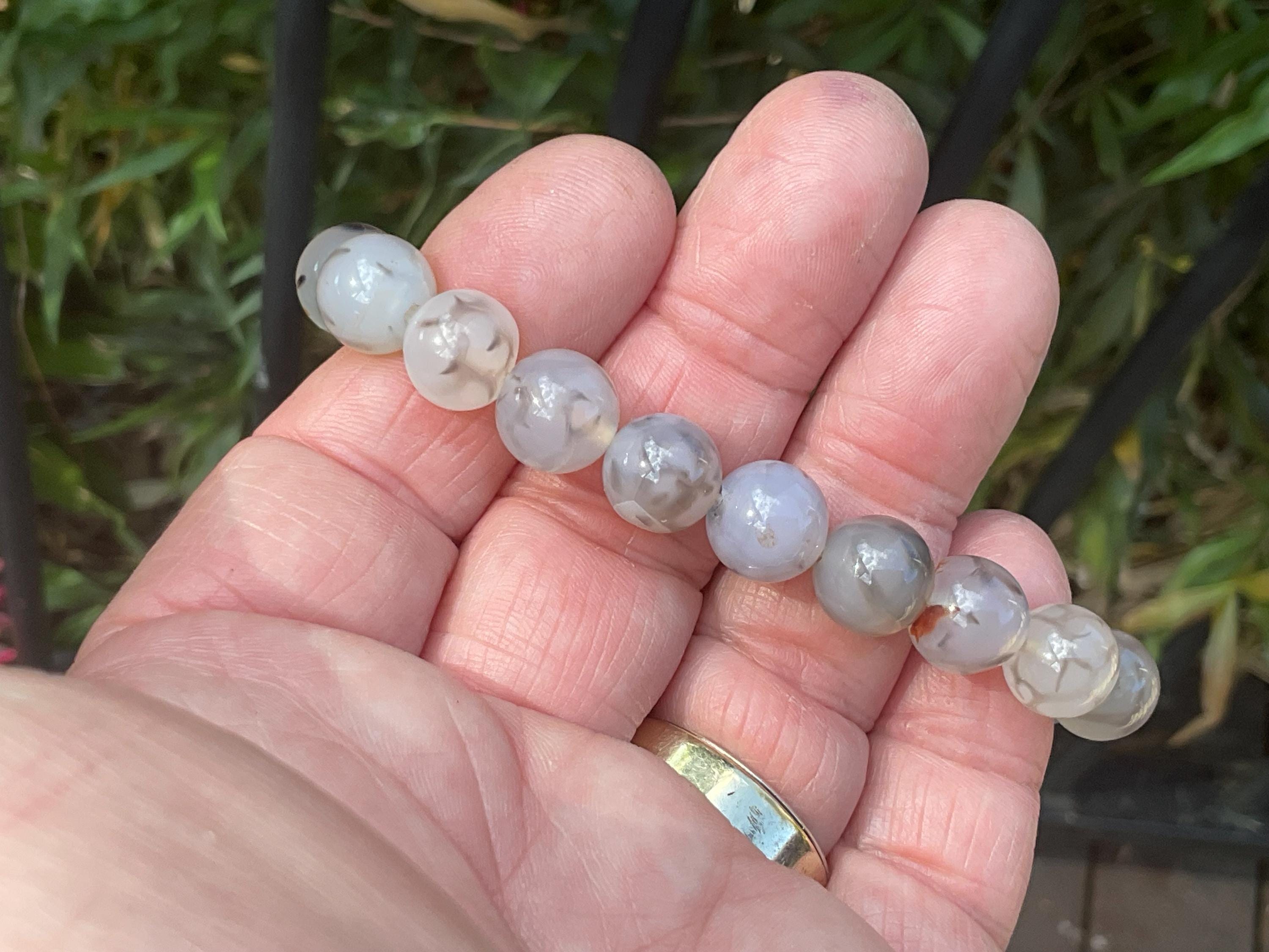 Agate “Spider Web” 10mm Bead Mala Bracelet D