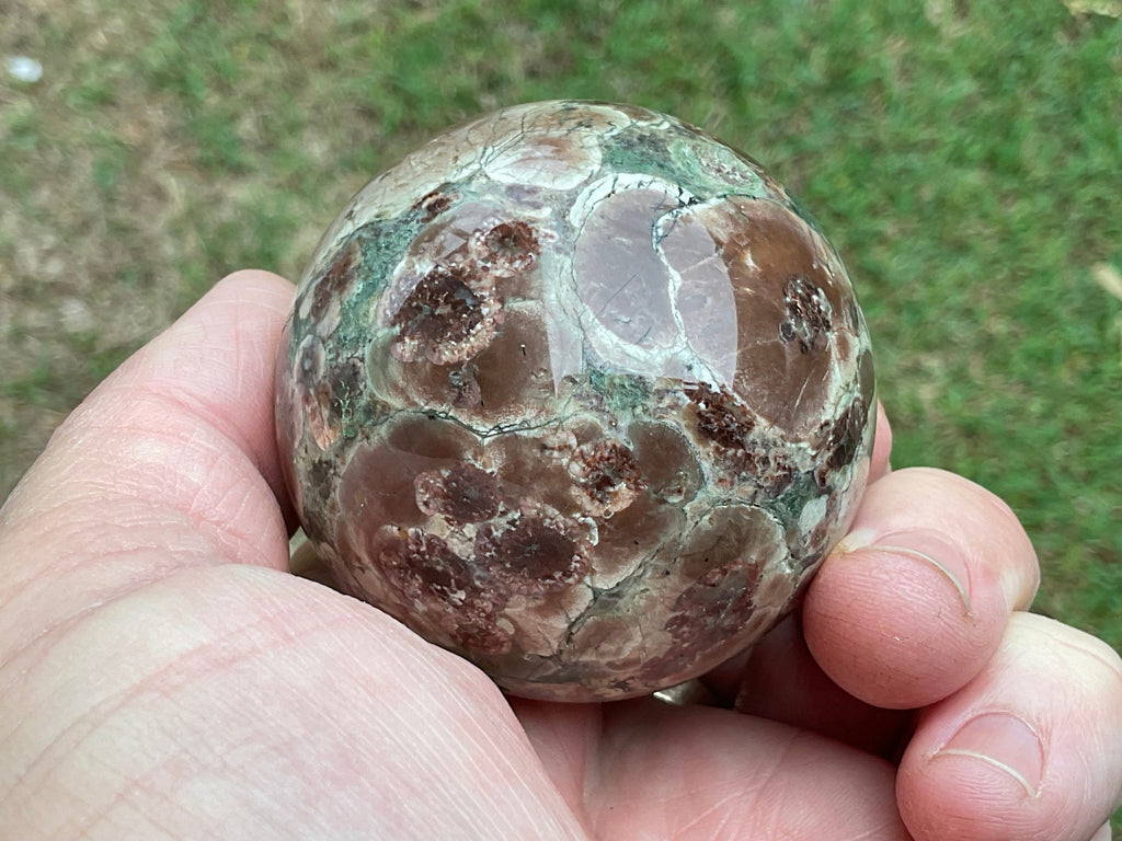 193g Green Cherry Blossom Jasper Sphere 1A
