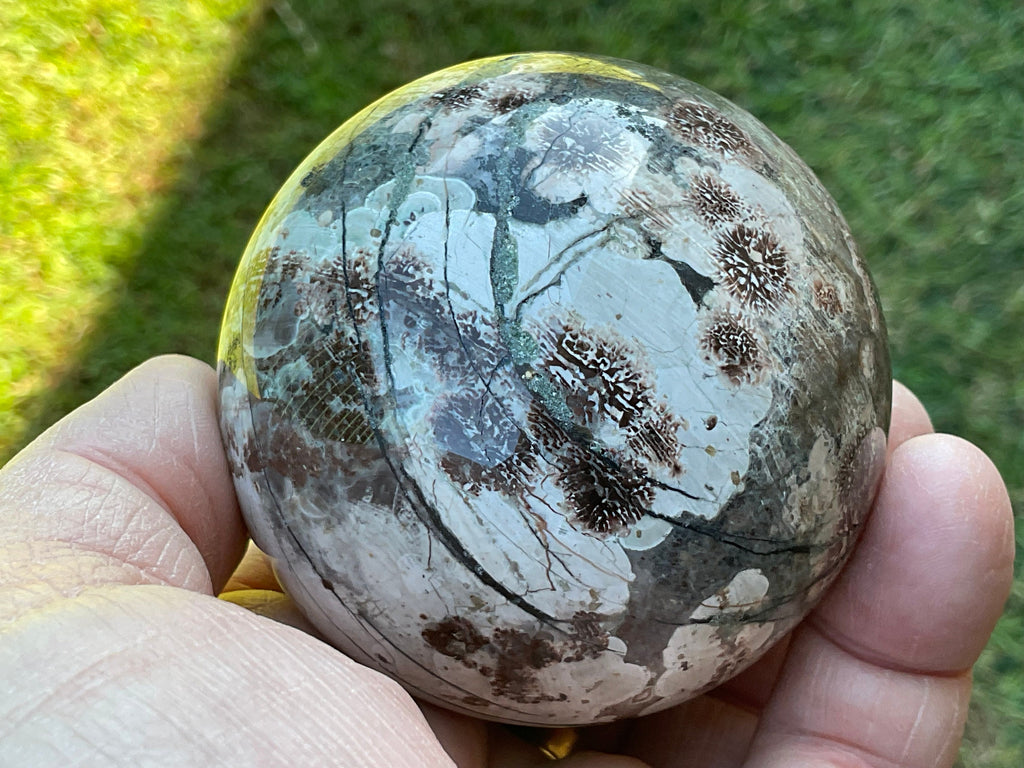 356g Green Cherry Blossom Jasper Sphere 4B