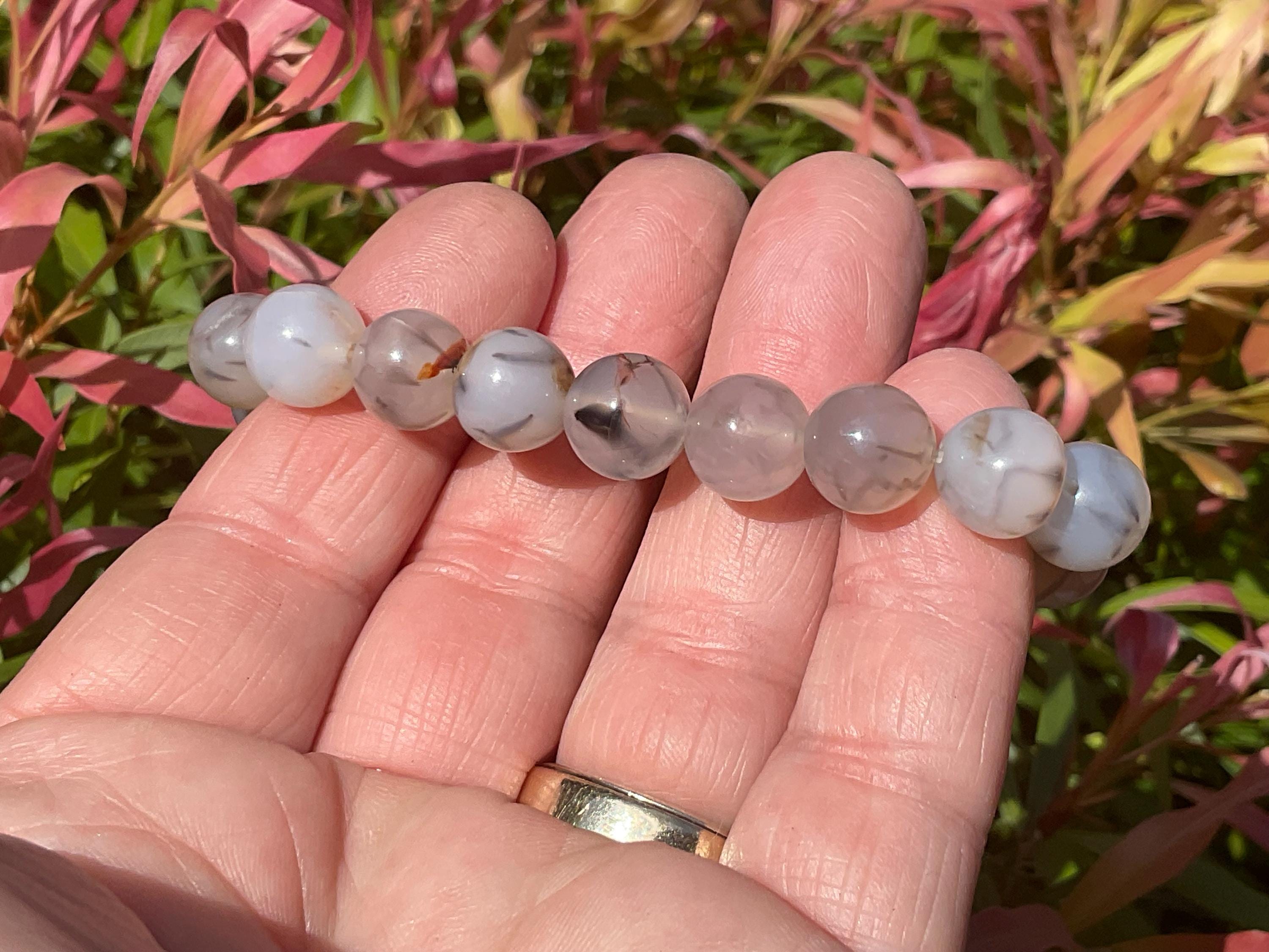 Agate “Spider Web” 10mm Bead Mala Bracelet B