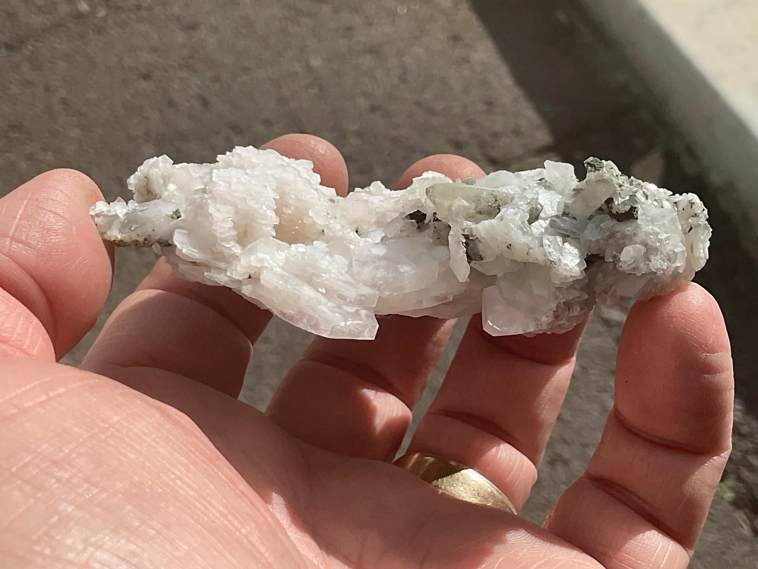 70g Hexagonal Flat Calcite on Chlorite Included Quartz Specimen A from Fujian, China