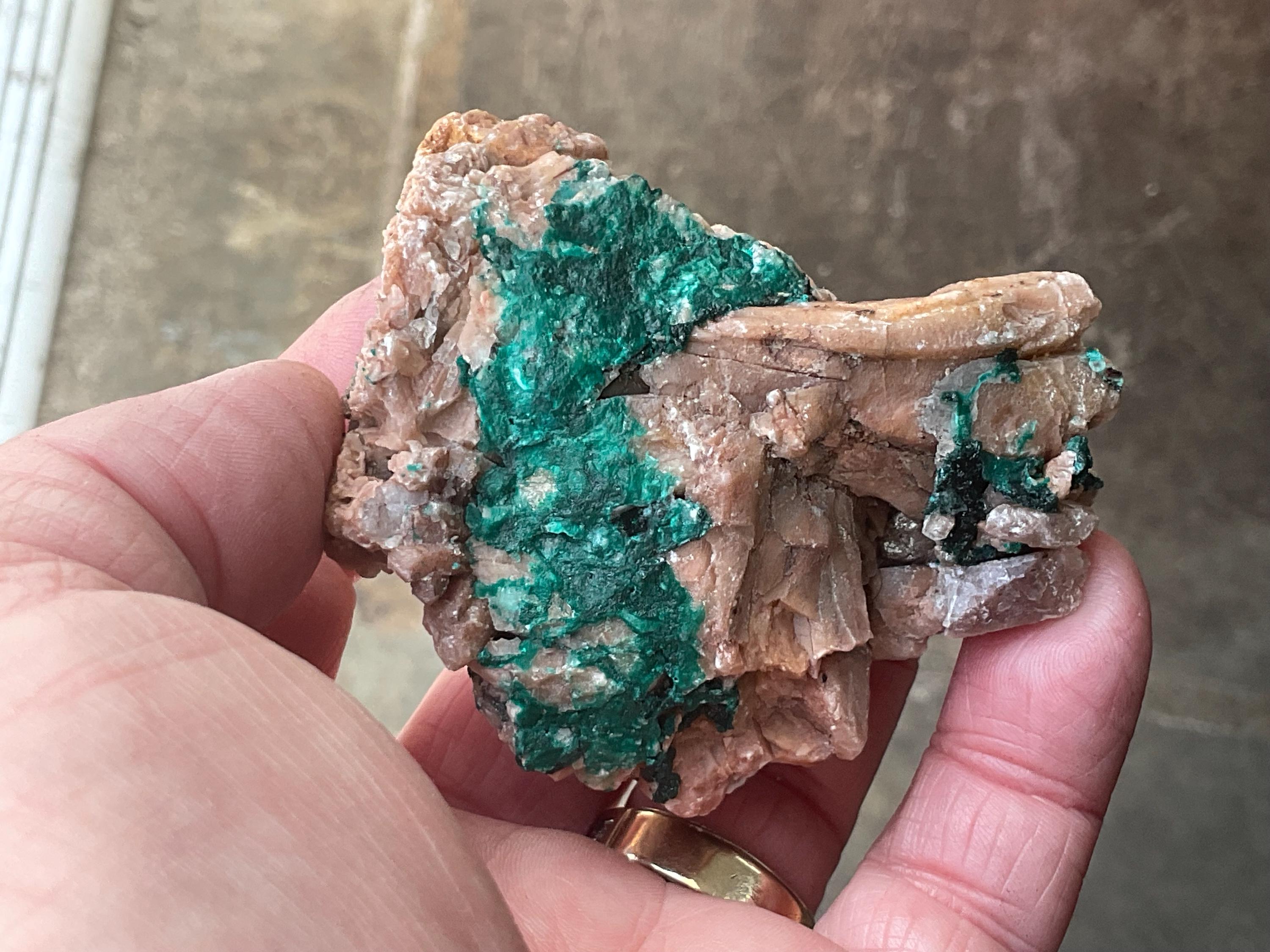 230g Malachite and Selenite on Dolomite Matrix Specimen 1B from Morocco