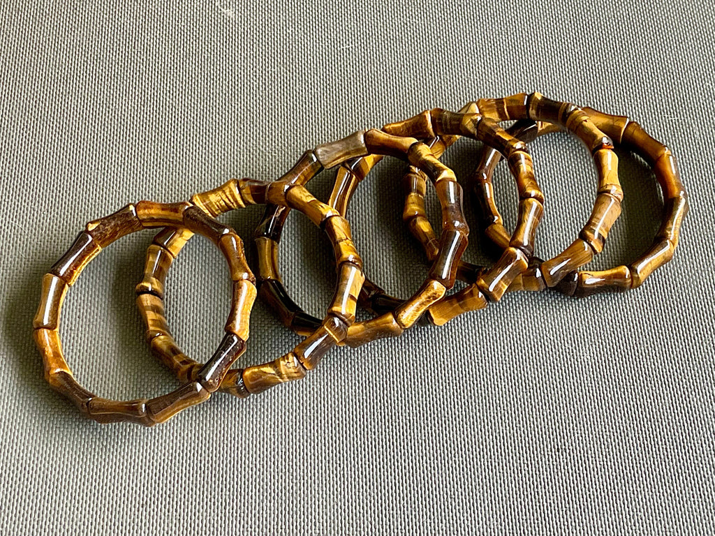 Bamboo Shape Tiger Eye Bead Stretch Bracelet
