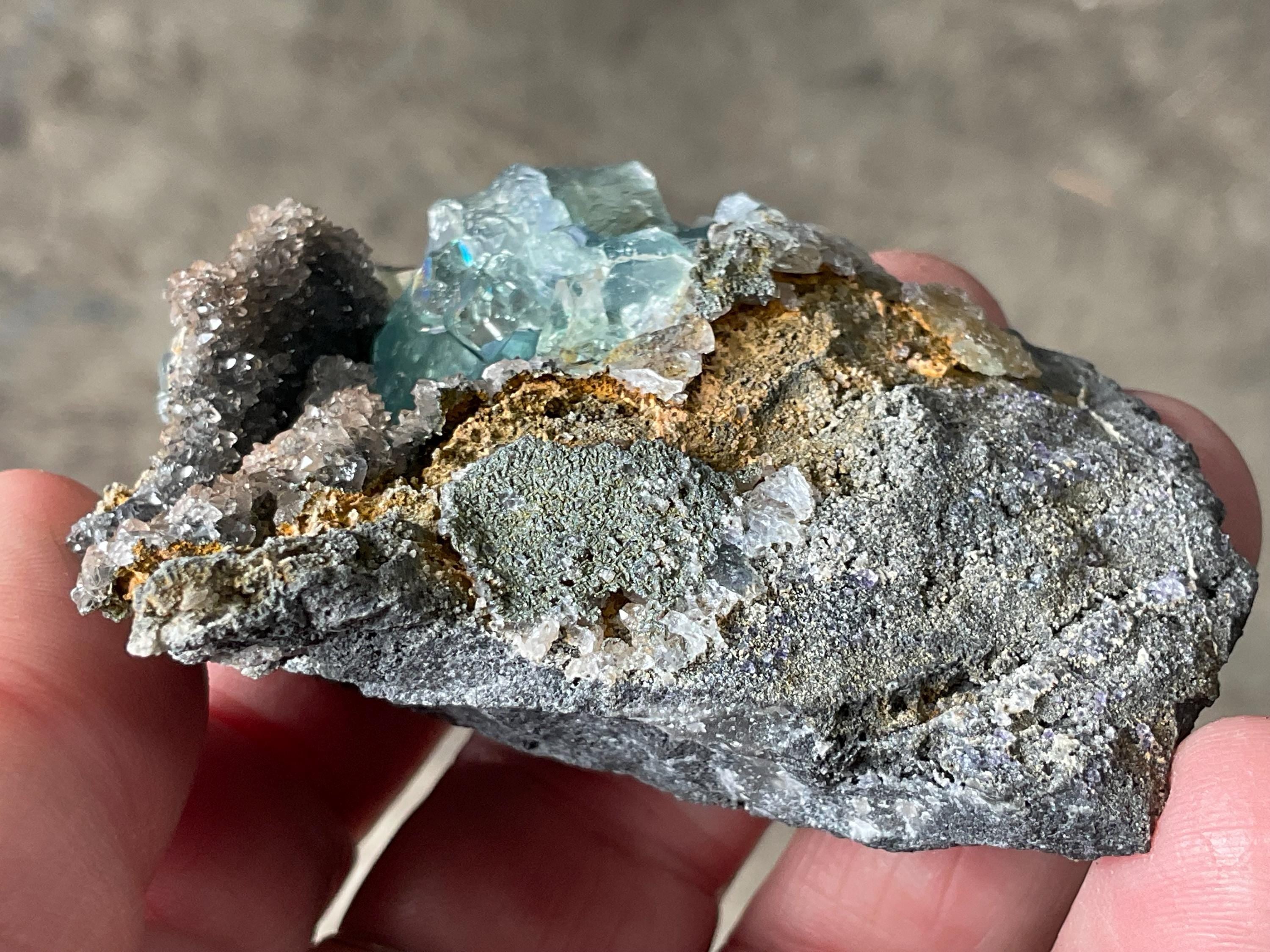 96g Pale Blue/Green Fluorite on Quartz Sphalerite Specimen Specimen 1B from Fujian, China