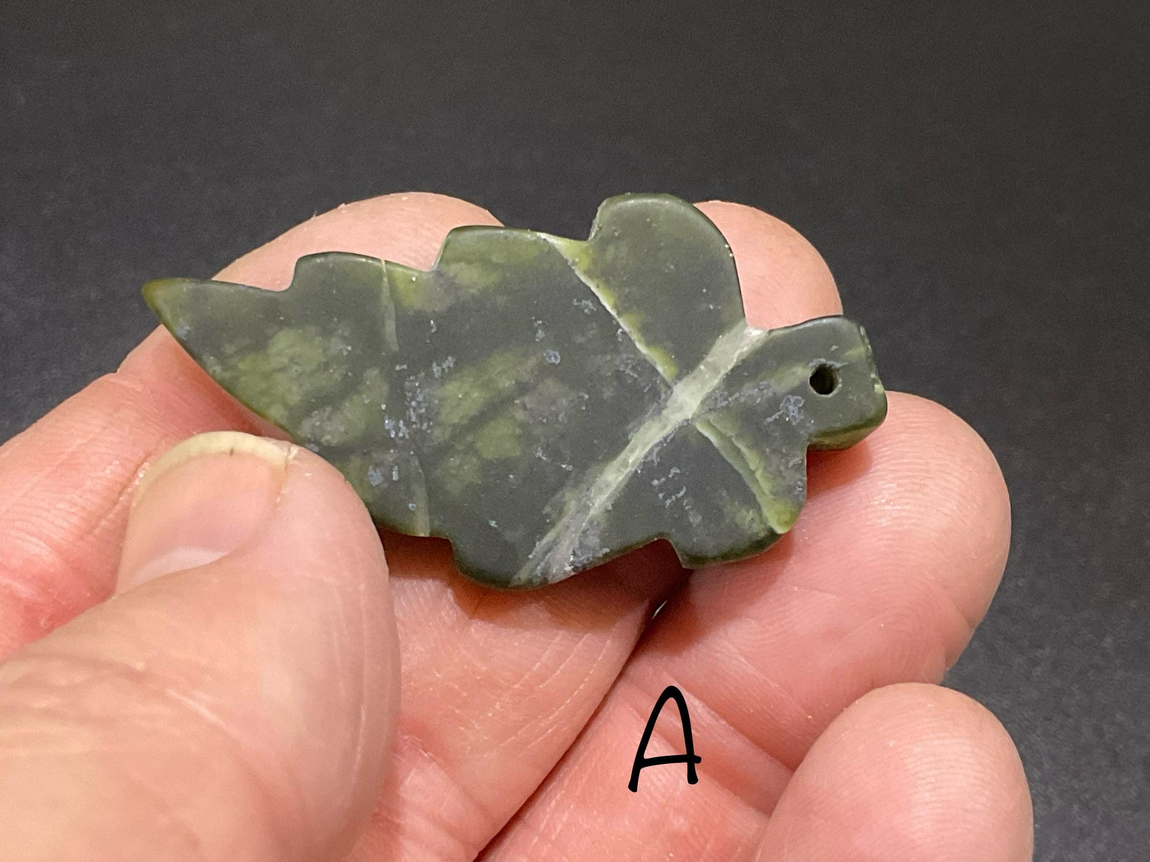 Dark Green Pakistan Asterite Drilled Leaf Pendant Group 1