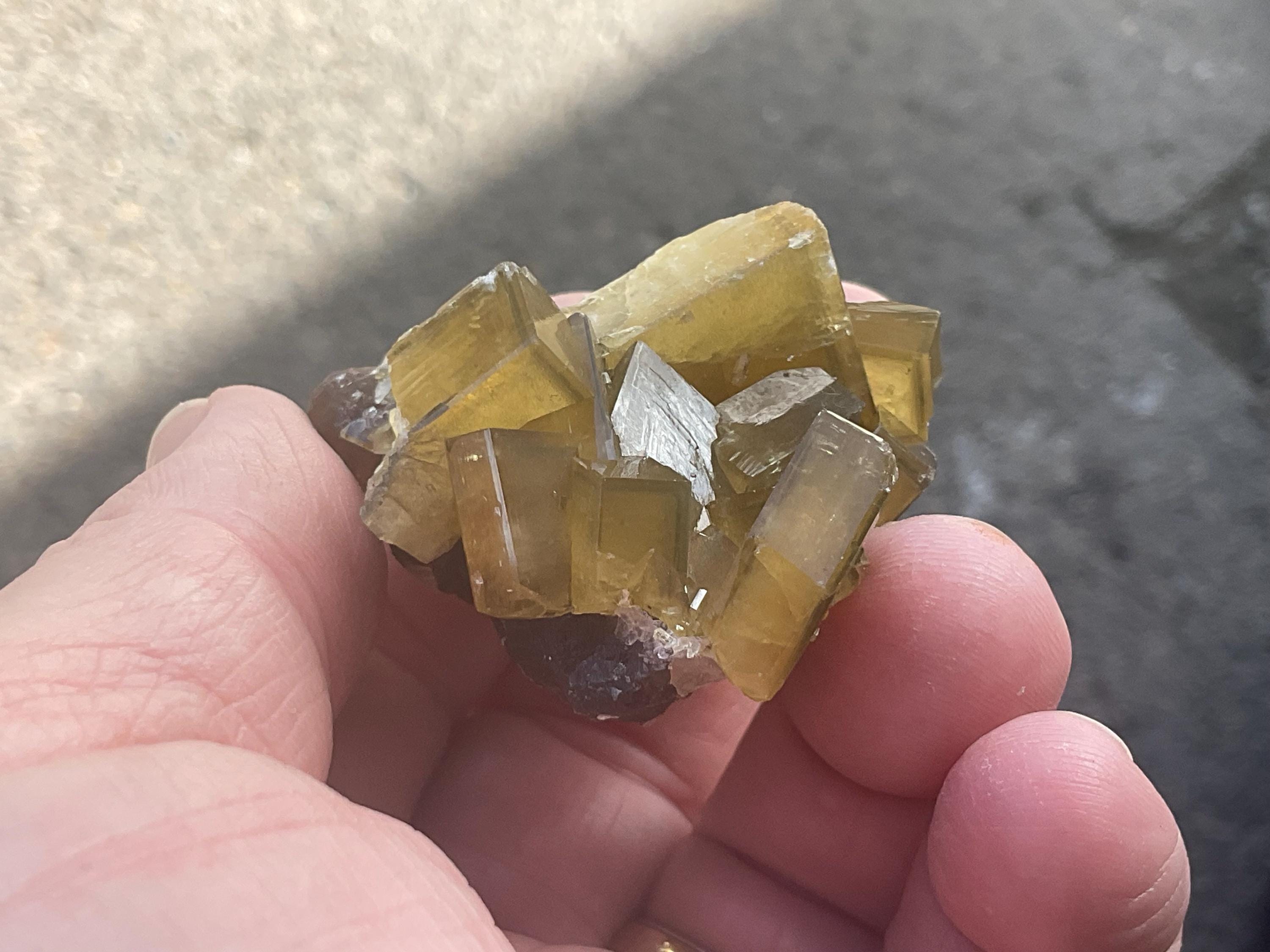 94g Tabular Golden Baryte on Botryoidal Fluorite Specimen 2A from Jiangxi