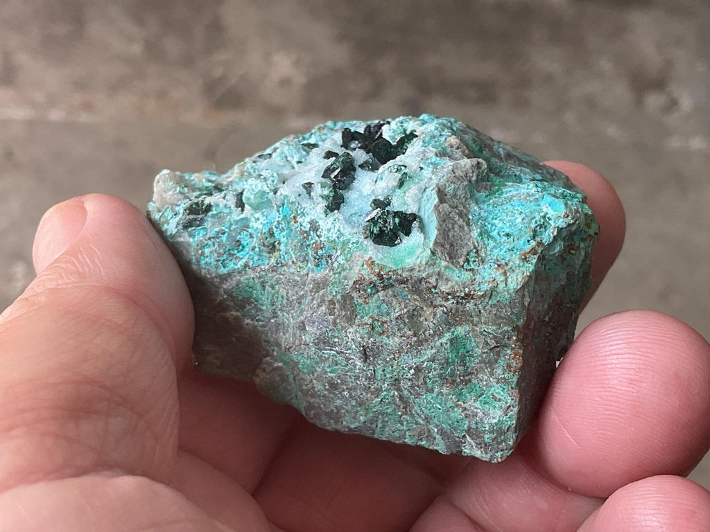 84g Libethenite, Chrysocolla, Malachite and Druzy Quartz Specimen A